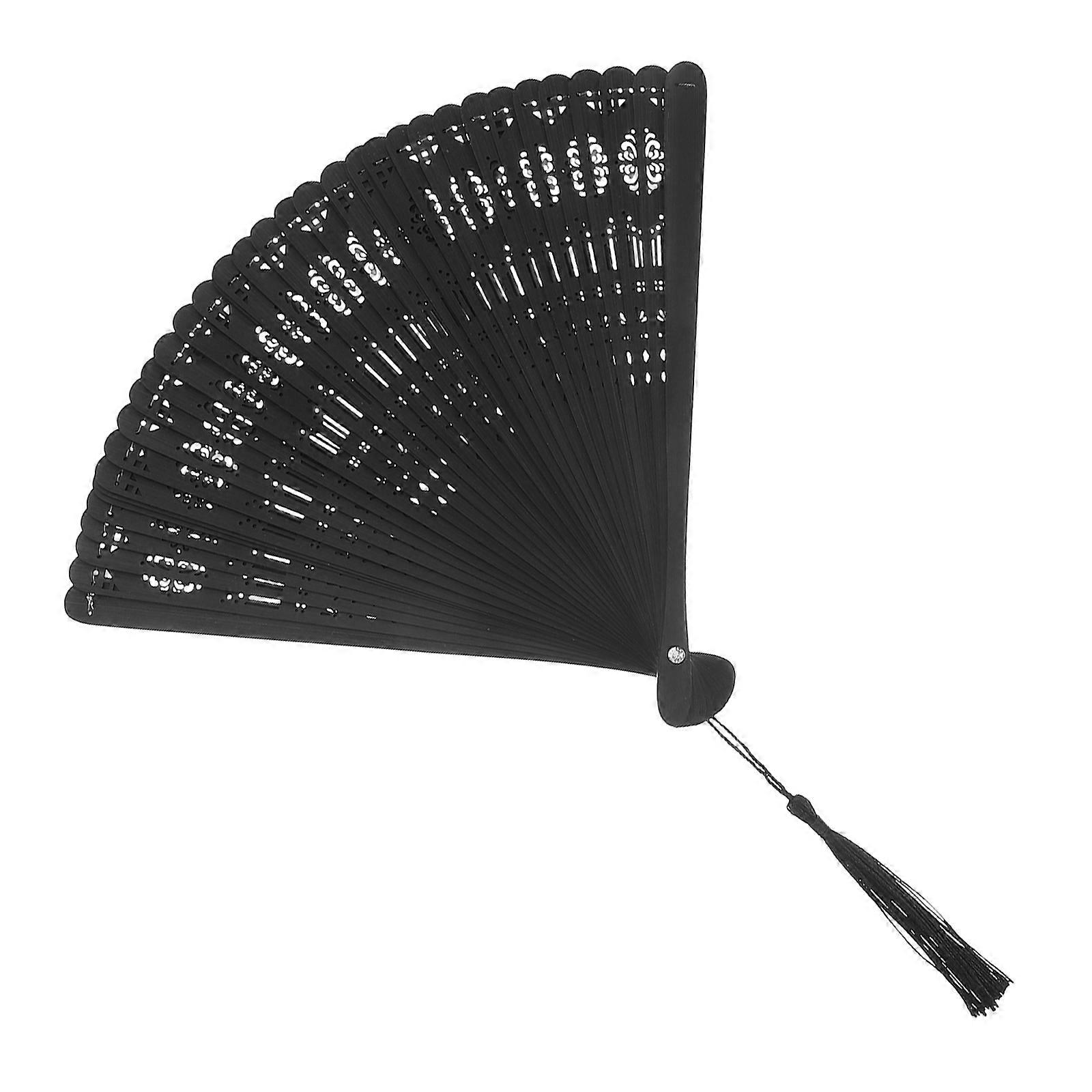 Handheld Folding Fan, Lightweight Bamboo, Elegant Black Hollow Design, for Dance, Party, Cultural Performance, Photography Accessory