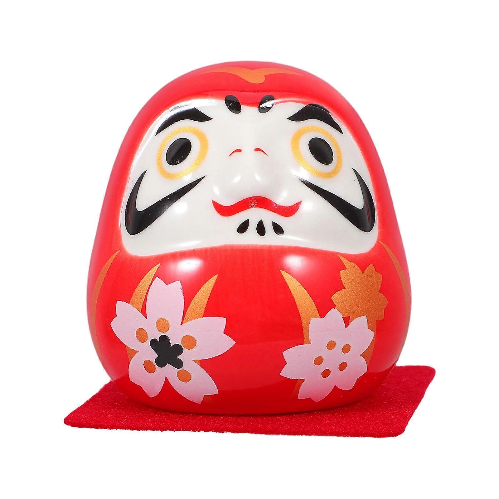 Ceramic Dharma Good Luck Zen Statue Red Compact Versatility for Home Decor