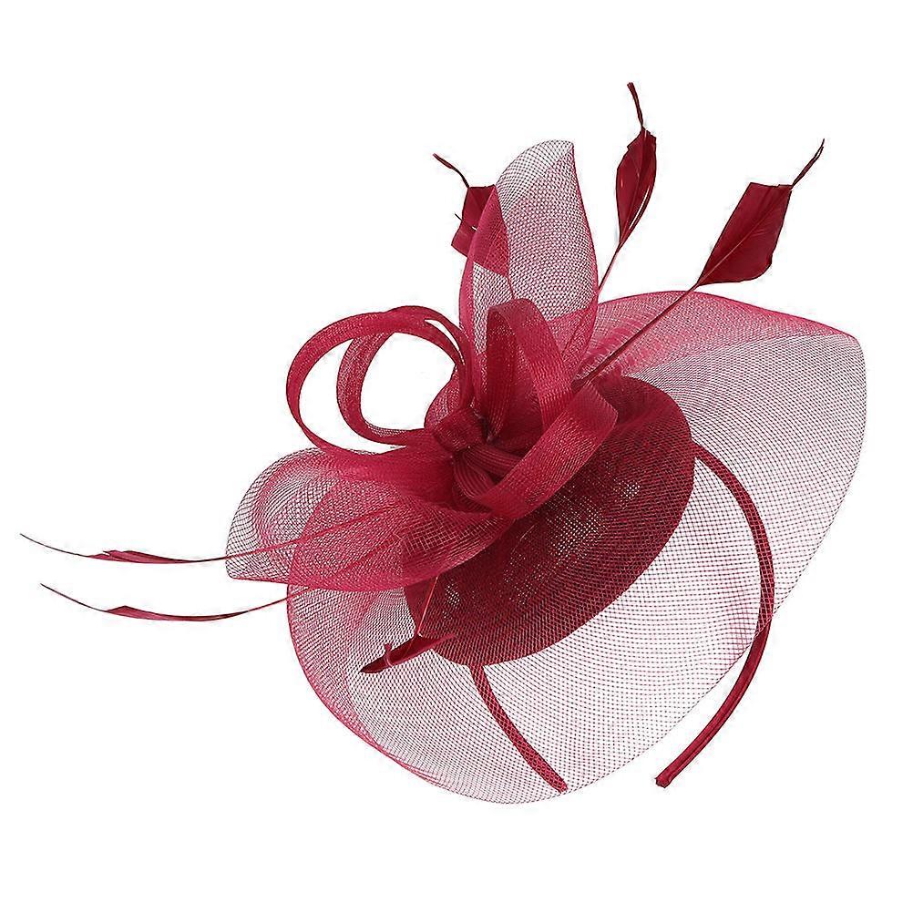 Elegant Gauze Fascinator Hat for Women Dark Red Lightweight and Comfortable for Tea Party Wedding Banquet 6.5 Inches