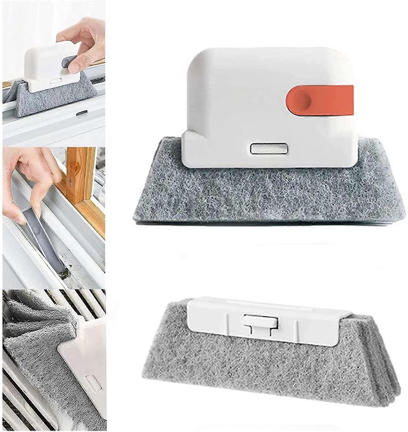 2-in-1 Groove Cleaning Tool Set, Handheld Crevice Cleaner with Slide Brush Head for Door and Window Grooves, Orange