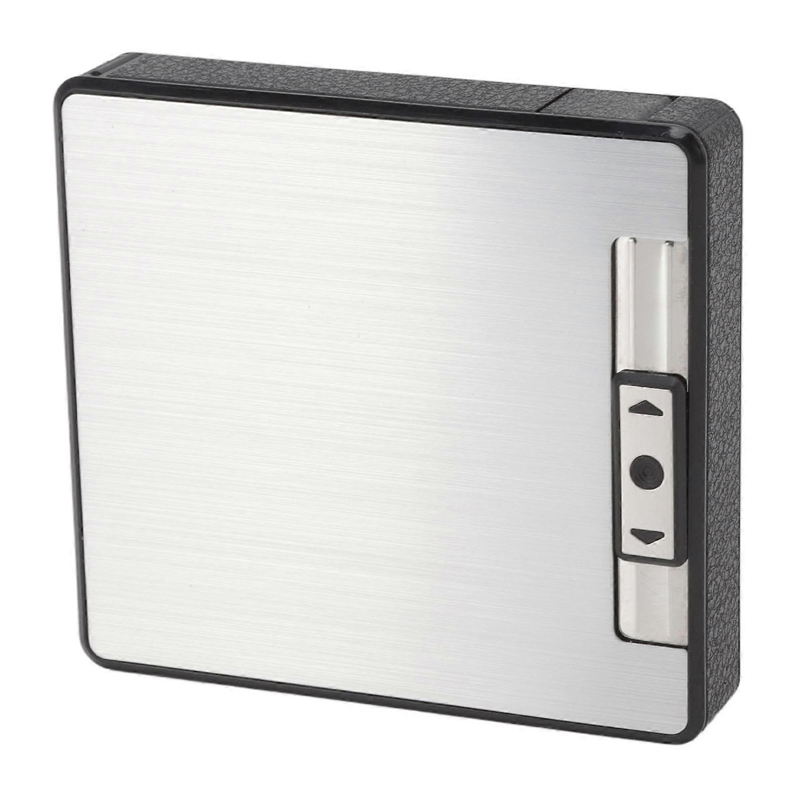 Cigarette Case With Lighter Hold 19 Capacity USB Rechargeable Automatic Ejection Aluminum Cigarettes Box Silver 