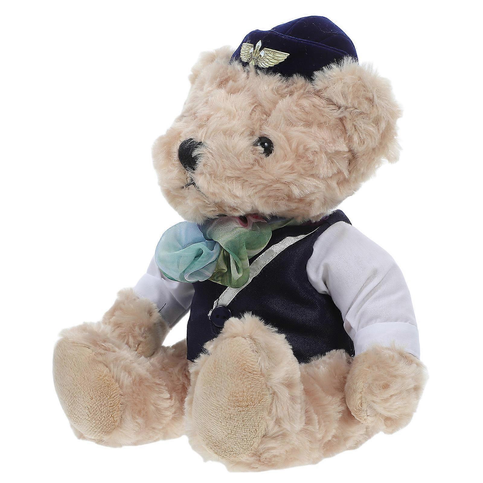 Charming Flight Attendant Bear Plush Doll – Soft Cuddly Stuffed Animal for Party Decorations, Holiday Celebrations, and Birthdays – Adorable Airline