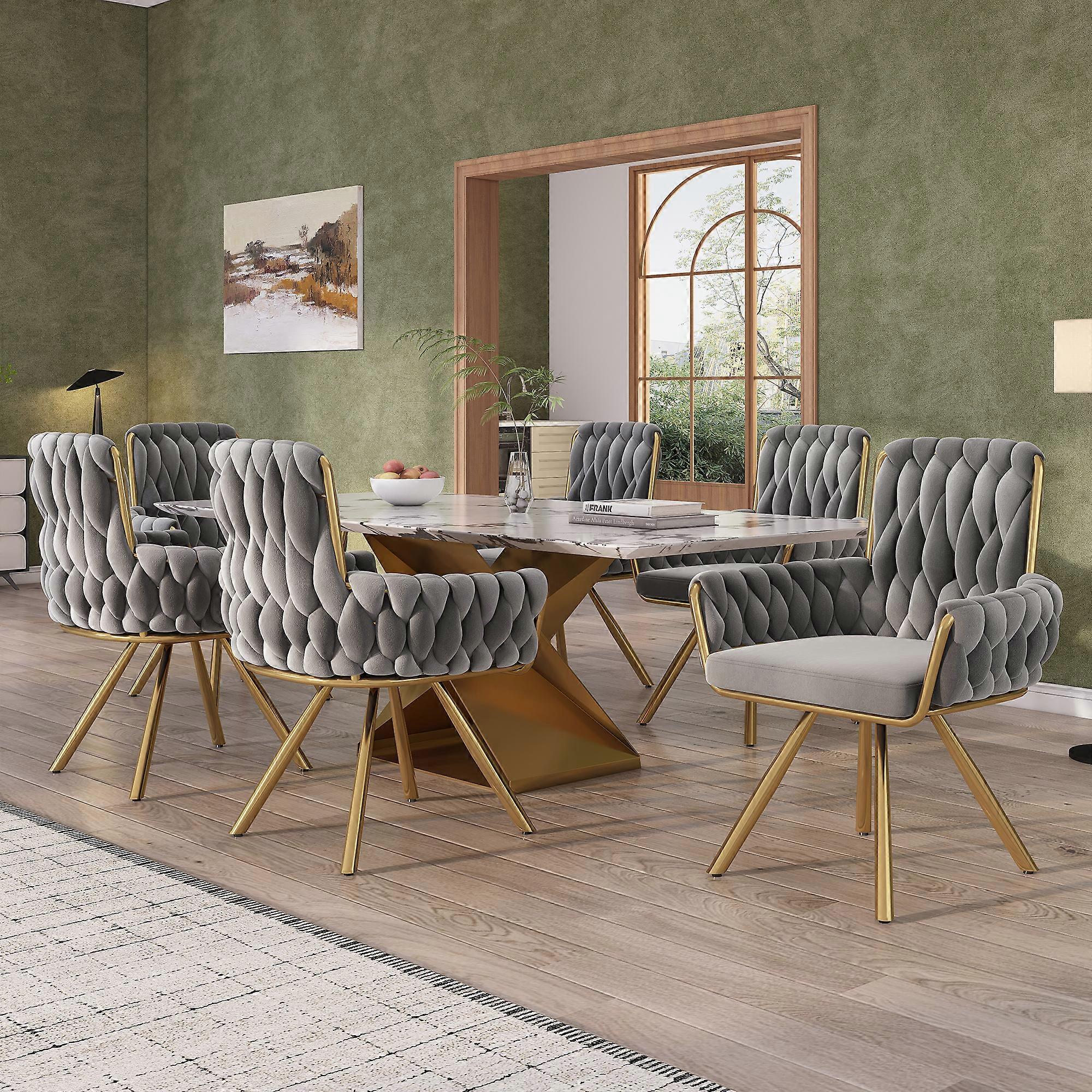 cadeira de sofá giratória kashemano, seis peças, almofada cinza, quatro pernas de apoio gloden