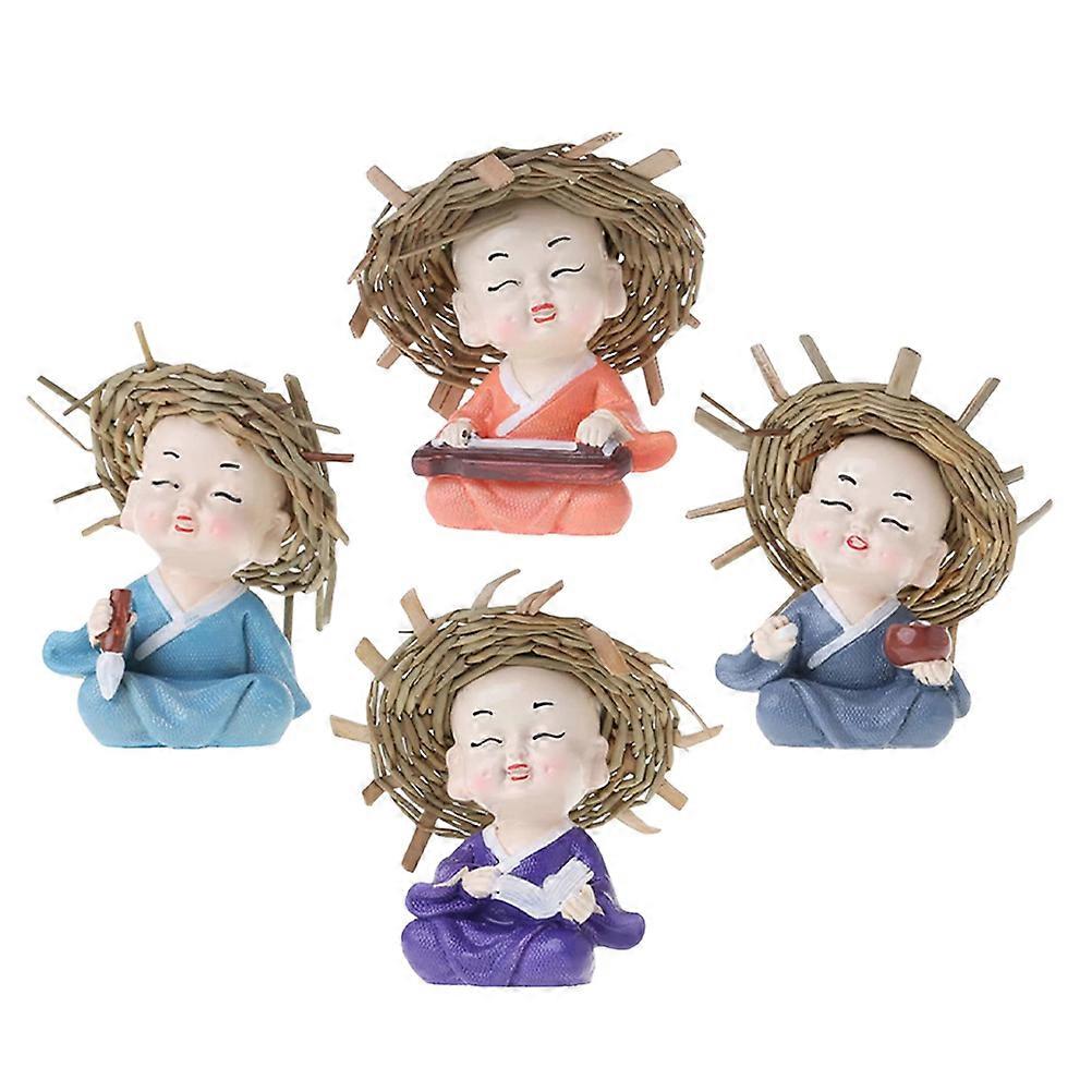 Car Dashboard Decoration Small Buddha Statue 4Pcs Resin Monk Figure Assorted Use Display