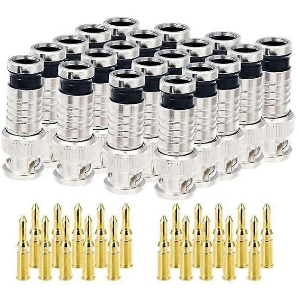 20pcs BNC Compression Connector 75 Ohm Coupling with Copper Pin for RG58-59 Crimp Video Contact Extension Coaxial Cable