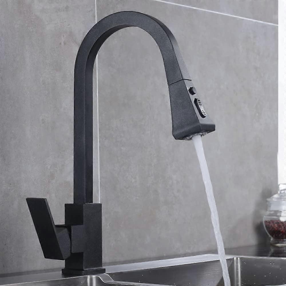 Black square extract kitchen faucet intervention mixer hot/cold water 360degree rotation sink tap modern design stylish black finish