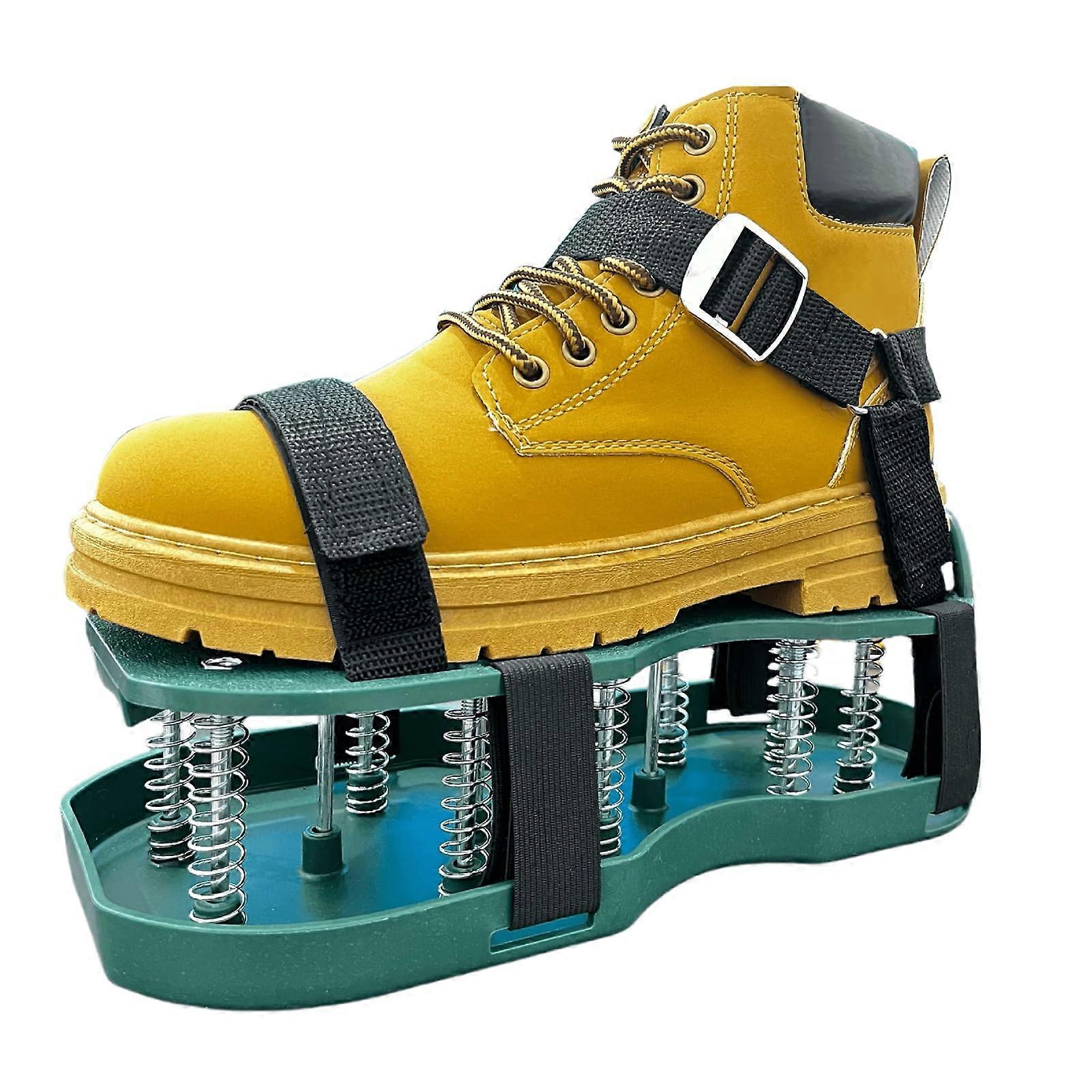 Lawn Aerator Shoes with Spring Base, Adjustable Straps, Steel Spikes, Green