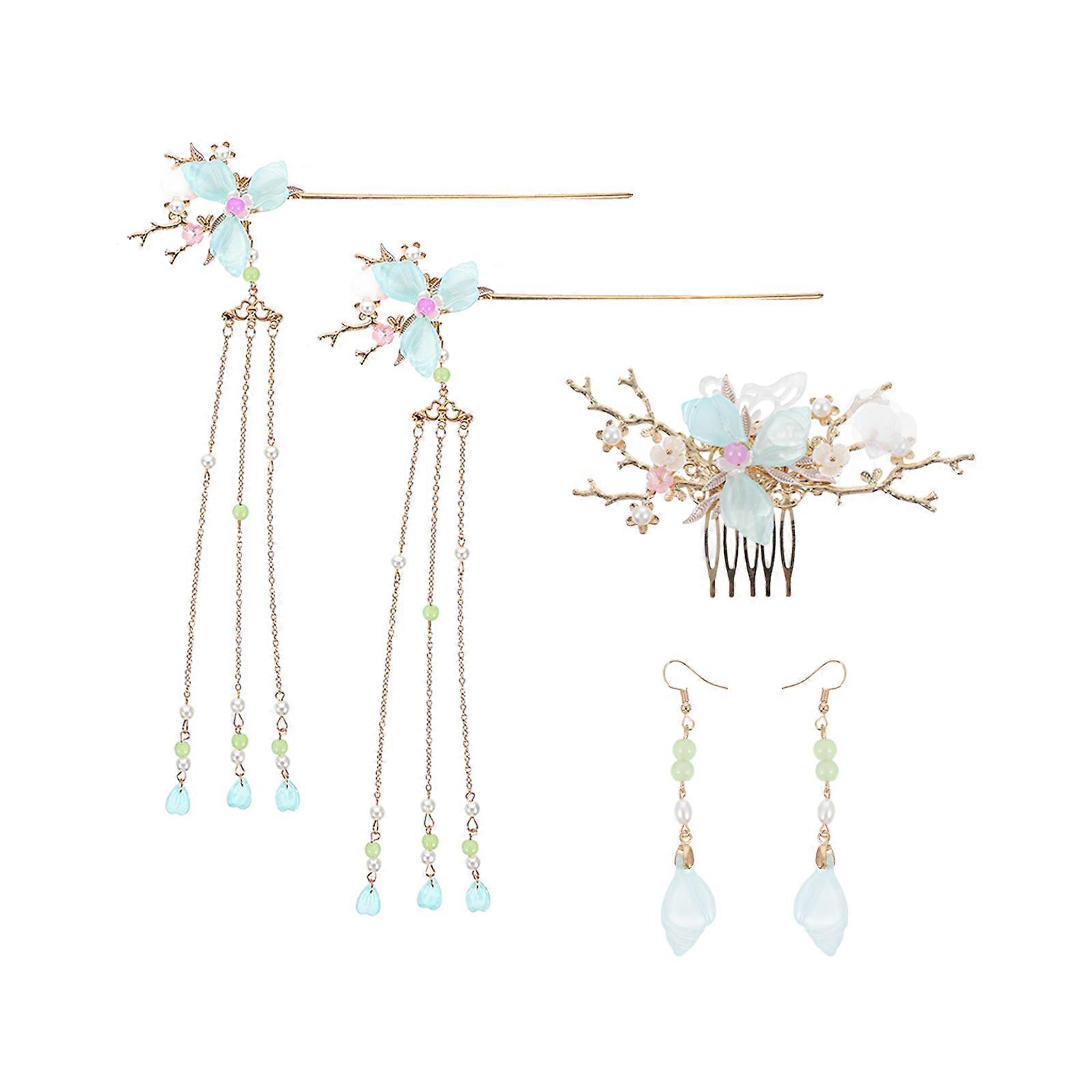 **5pcs Chinese Tassel Hair Sticks Set**에 대한 세련된 제품 설명:
### **5pcs 중국 술 헤어 스틱 세트 – 꽃무늬 헤어 빗 &