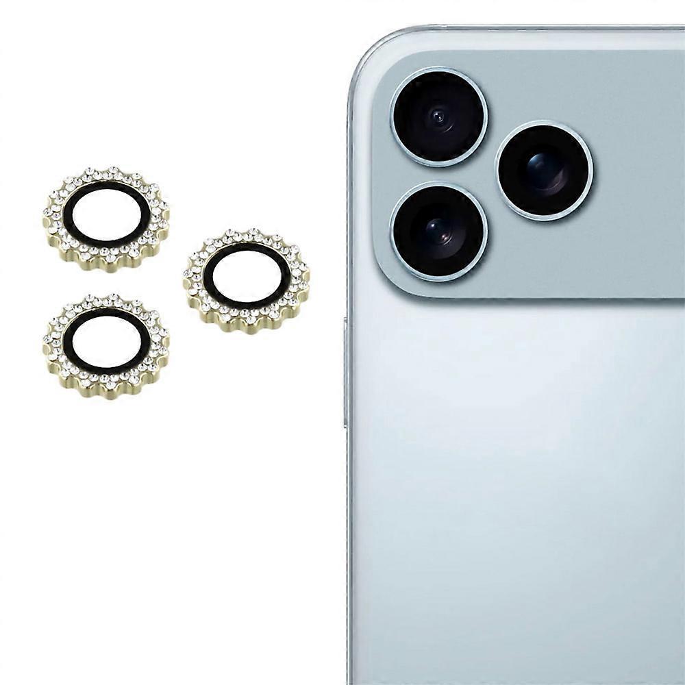 TKdaddy iPhone 17 Pro Max / 17 Pro カメラ レンズ プロテクター ギア シェイプ 強化ガラス レンズ フィルム ラインストーン デコレーション ゴールド用 1セット