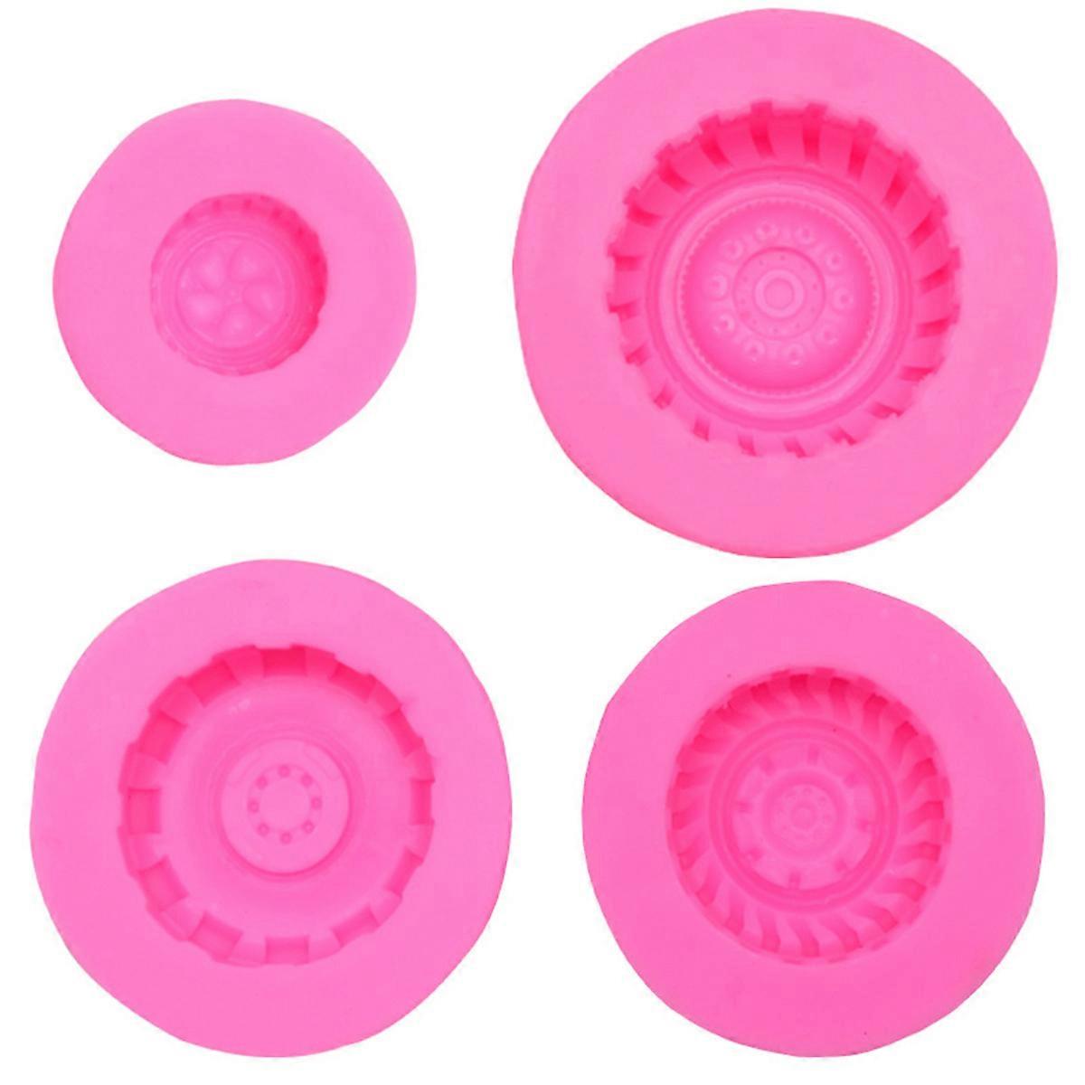 Pink Car Tyre Shape Silicone Cake Molds For Baking And DIY Crafts In 4Pcs Environmental Protection Material