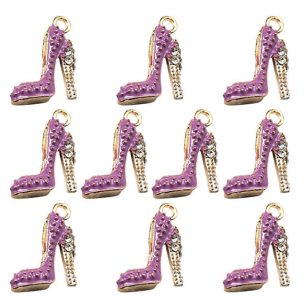 Unique High Heels Shape Alloy Pendant Charms For Scrapbooking Project 1.8x1.4x0.6cm Purple 10Pcs