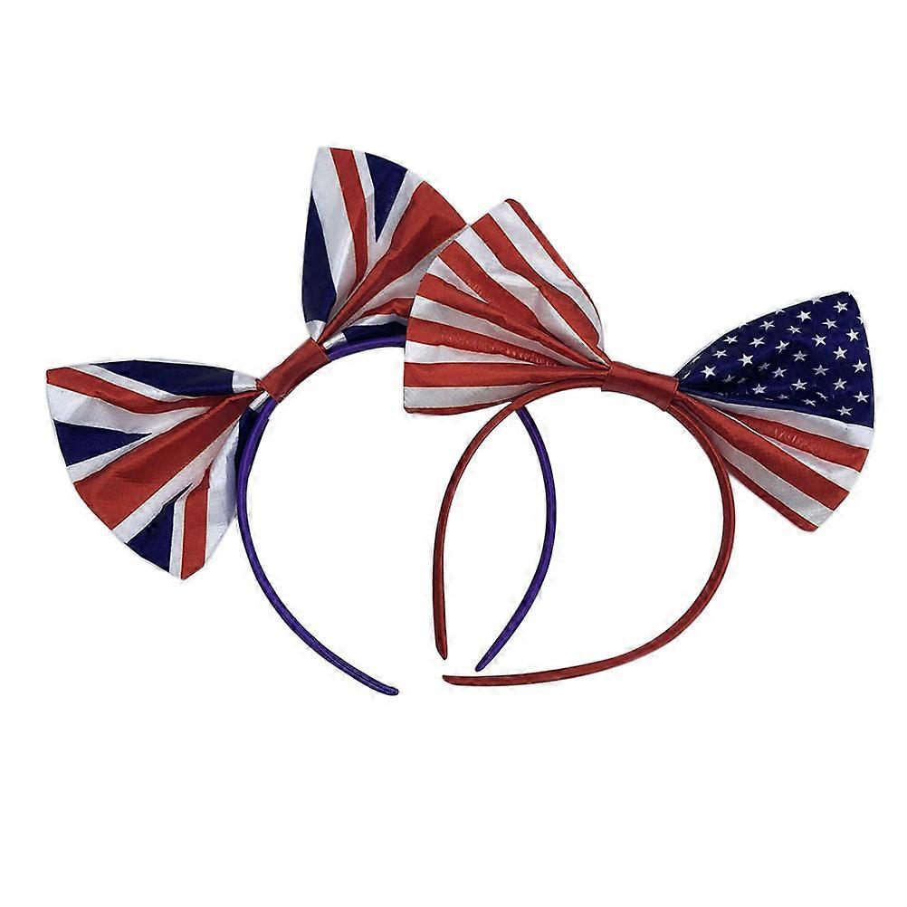 American England Flag Bow Headband for Women Satin Material Lightweight Comfortable One Size Fits All 2 Pcs