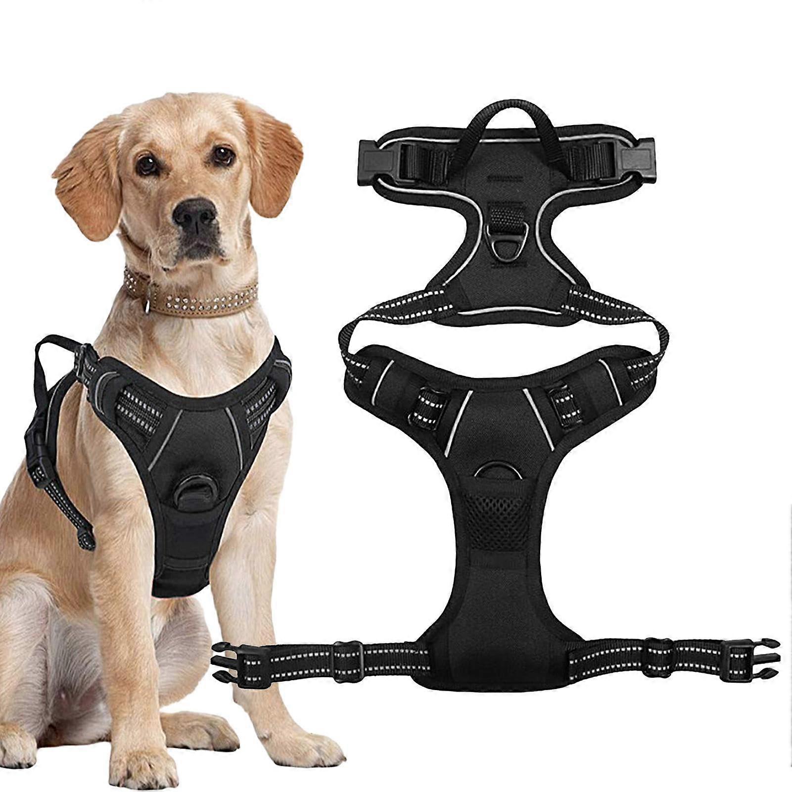 Dog Leash Pet Harness with 2 Lead Clips, Soft Padded AntiChoke Reflective Escape Proof