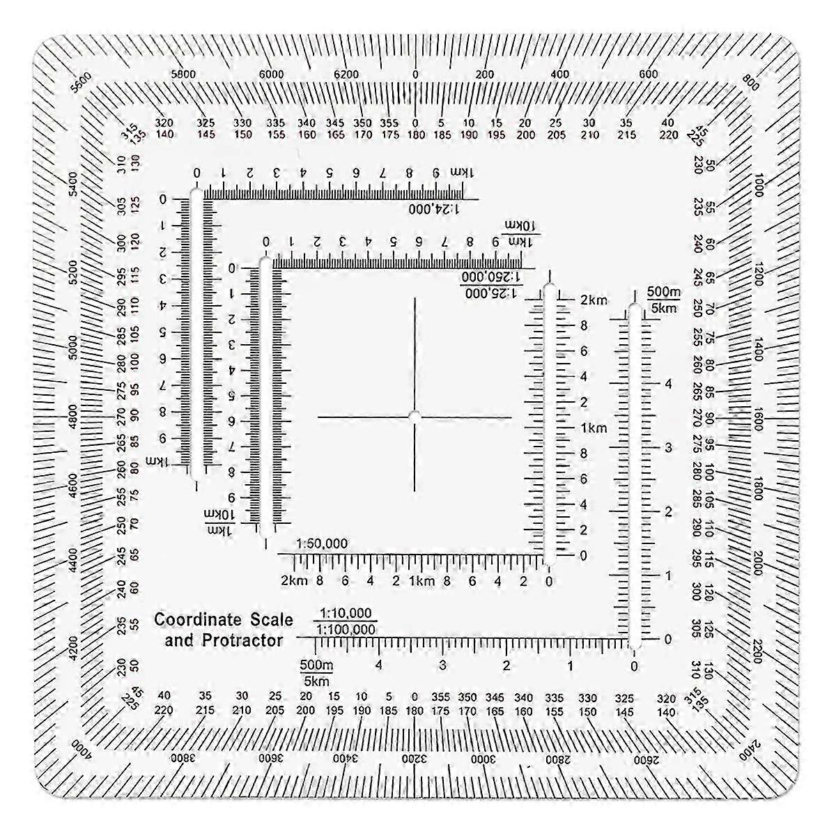 Square Coordinate Scale Protractor for Land Navigation, Style UTM/MGRS Coordinate Scale