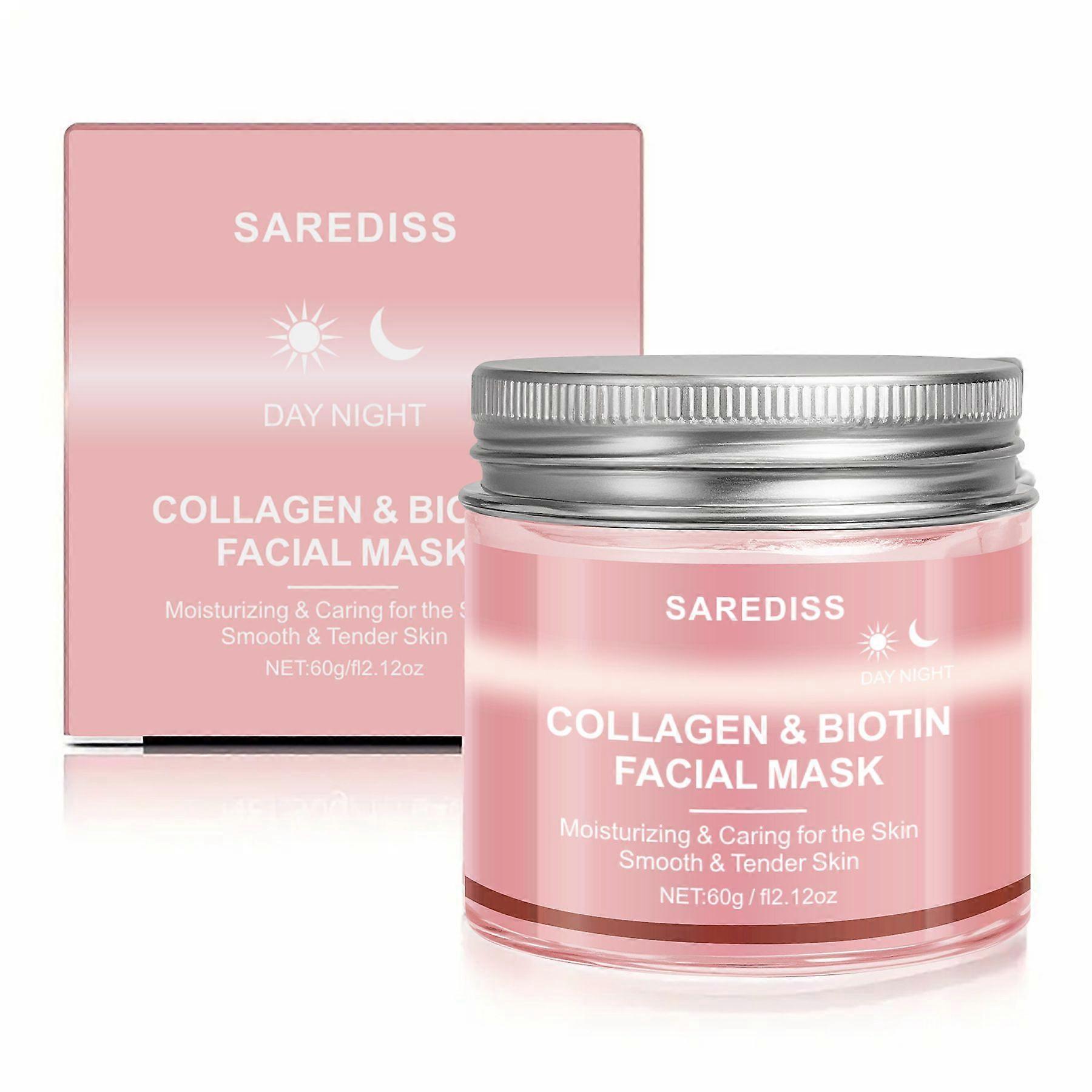Collagen & Biotin Facial Mask with Aloe & Centella - 50g Wash-Free Moisturizing Mask for Smooth Elastic Skin, Day Night Use