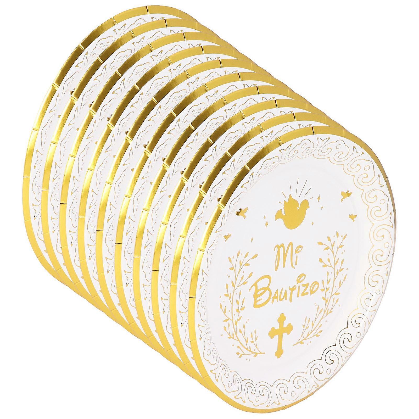 10個ブロンズ紙皿Mi Bautizo電子レンジ安全切断耐性使い捨てラウンドプレート