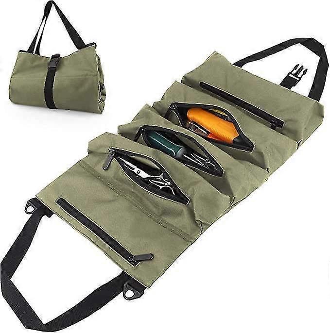 Heavy Duty Rolling Tool Bag with 5 Zippered Pockets, Portable 600D Oxford Tool Carrier for Electricians, Plumbers & Auto Mechanics, Durable Tool Organ