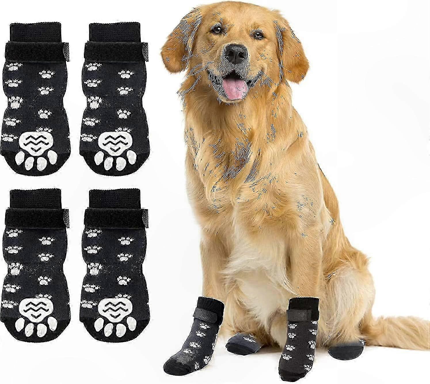 Soft Adjustable Dog Socks with Traction Control for Paw Protection and Anti-Slip Grip - 2 Pairs with Strap