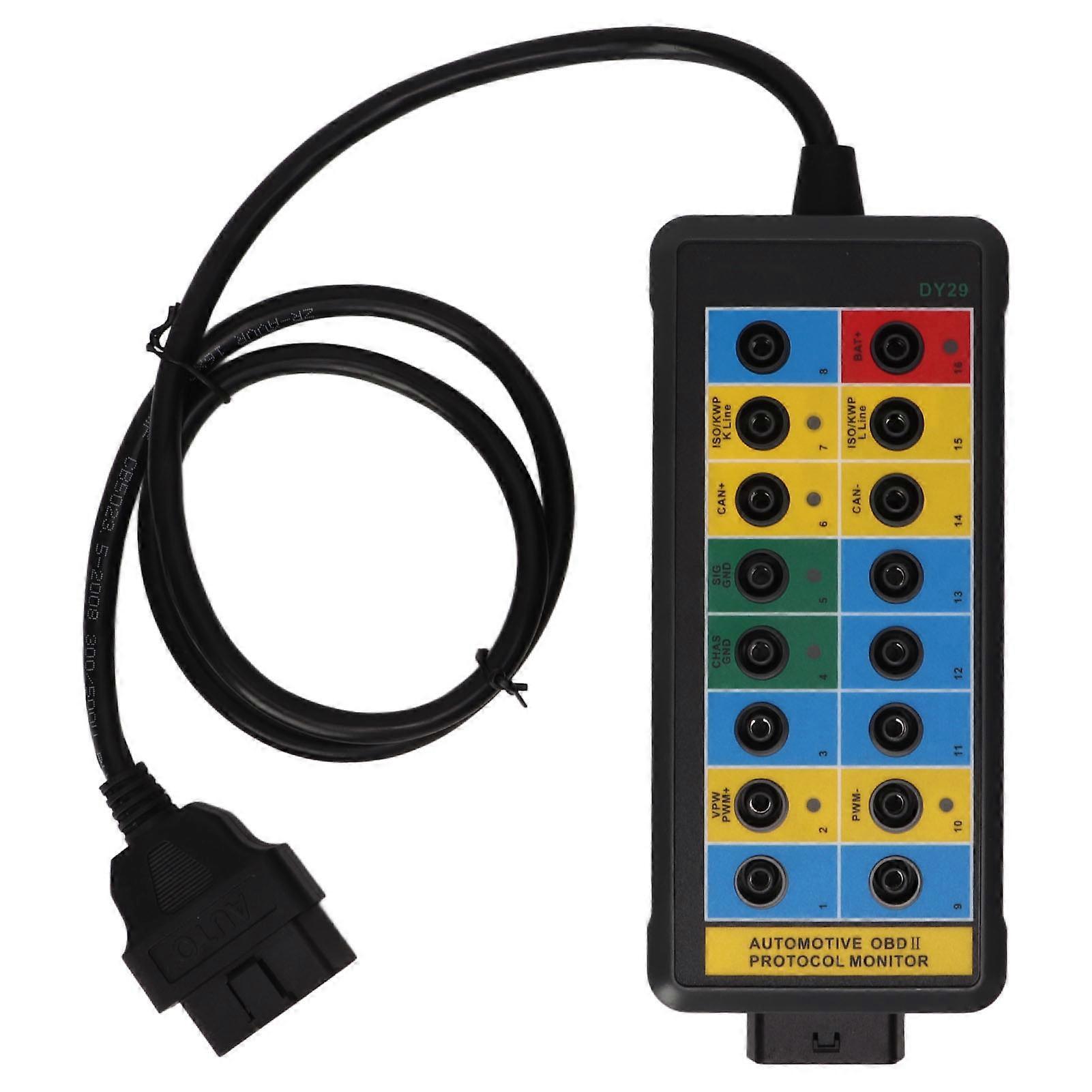 16 Pin OBDII Protocol Detector Box OBD2 Breakout Adapter for Vehicle Diagnostic Signal Monitoring