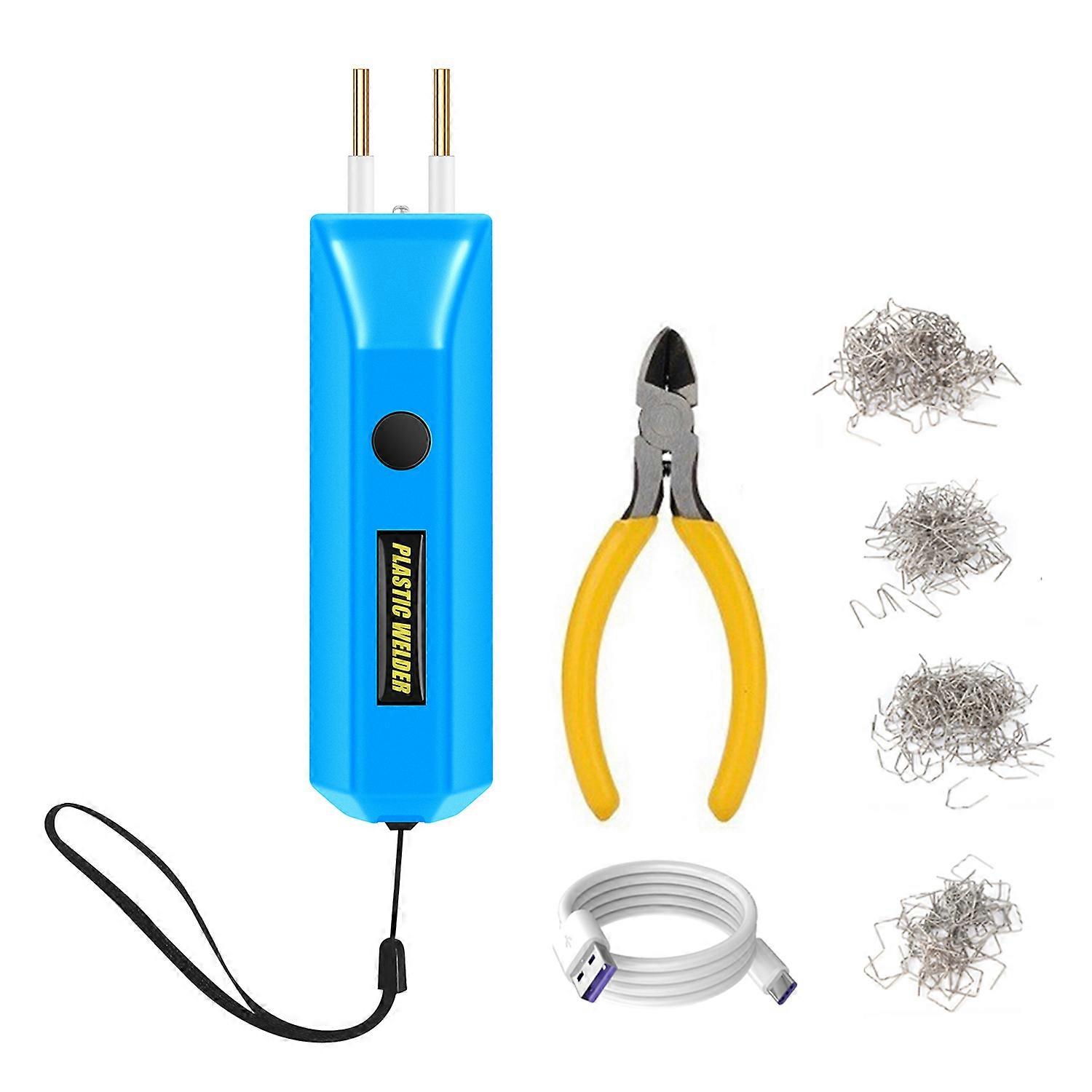Handheld Cordless Plastic Welder 400 Staples Kit for Vehicle Bumper Crack Fix Blue