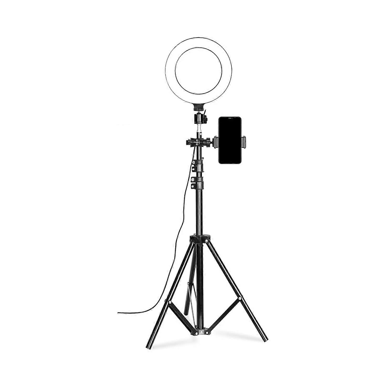 Ring Light with Tripod Stand & Phone Holder, 7.9" LED Selfie Light, 3 Colors, 9 Brightness Levels, USB Powered, Adjustable Height, Color B