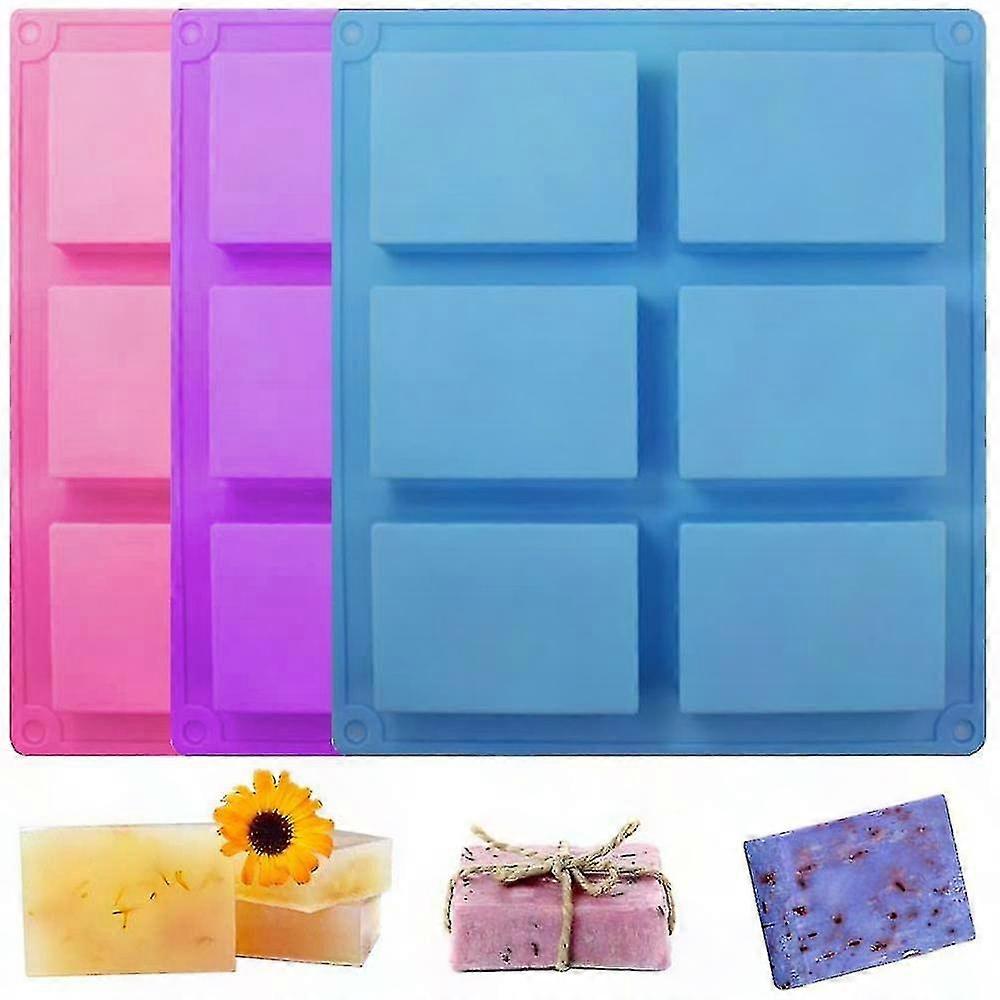 3-Piece Silicone Soap Molds Set - 6 Cavities Rectangular Soap, Cake, Biscuit & Chocolate DIY Molds for Crafts