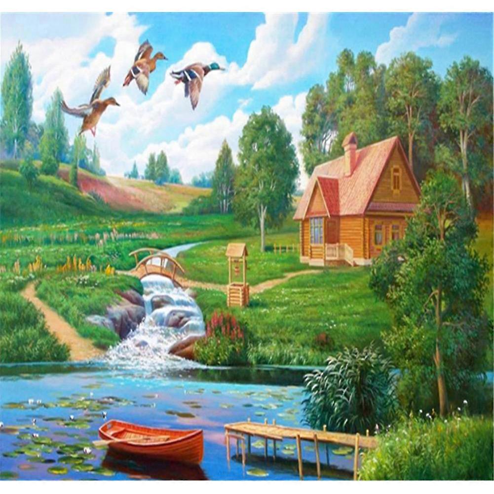 30*40cm Handmade House View Pattern Diamond Drawing Printing Craft Decoration 9702