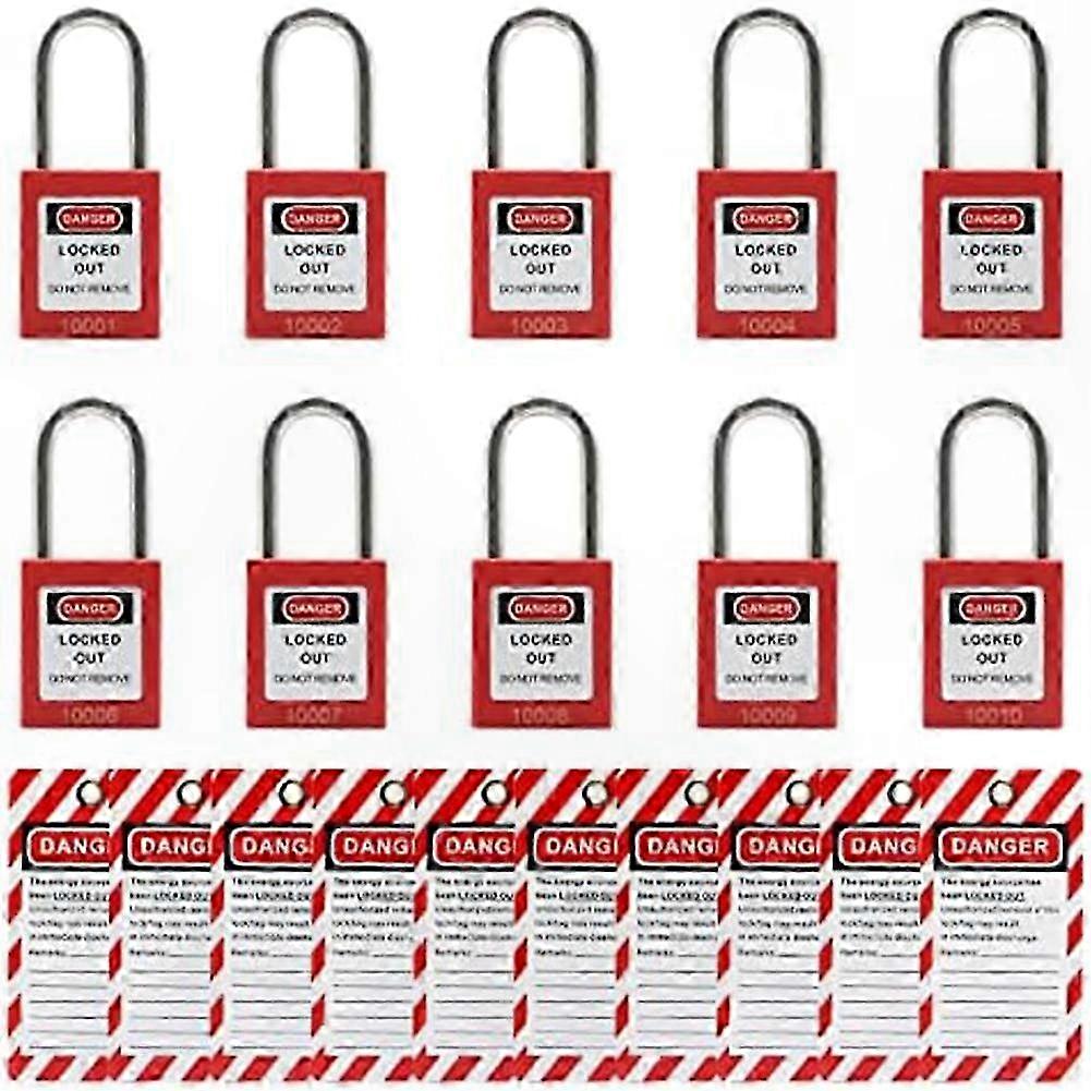 Safety Lockout Kit: 10 Keyed Different Padlocks with Tags for Compliance and Security