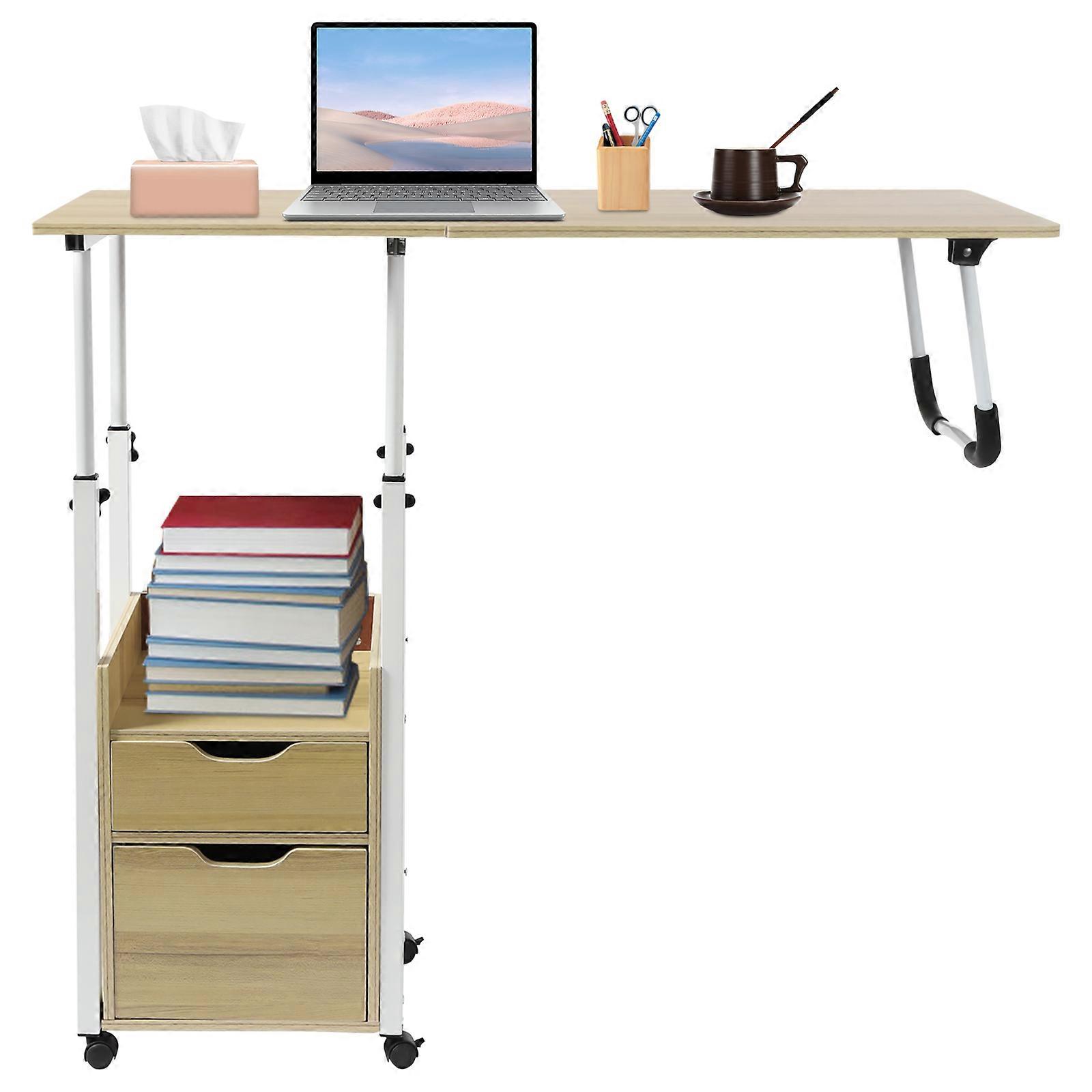 Foldable Overbed Table Movable Bedside Table Height Adjustable Over Bed Desk with Wheels