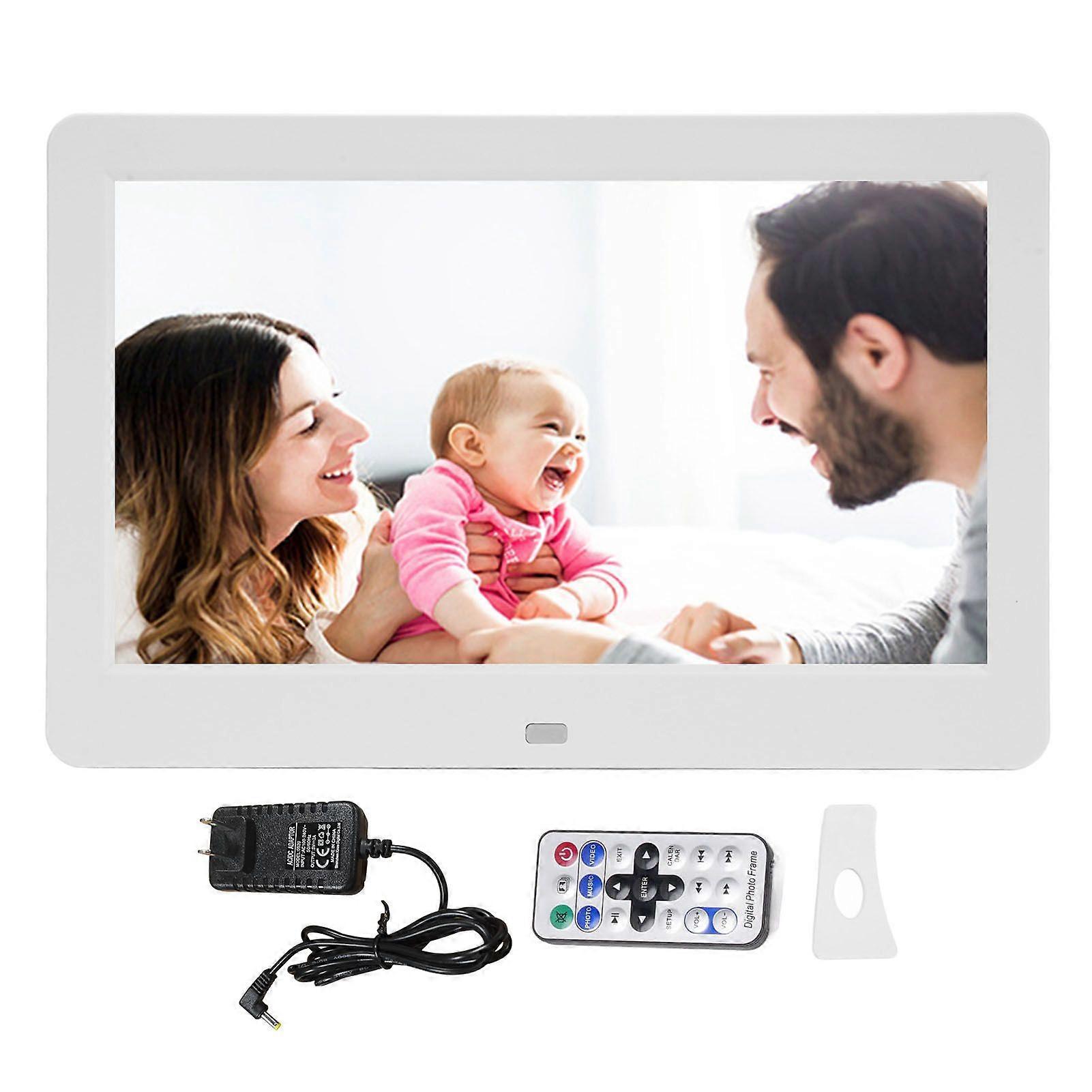 10 Inch Digital Photo Frame Wall Mountable Remote Control 1920x1080 HD Digital Picture Frame for Video Advertisement White US Plug 110-240V
