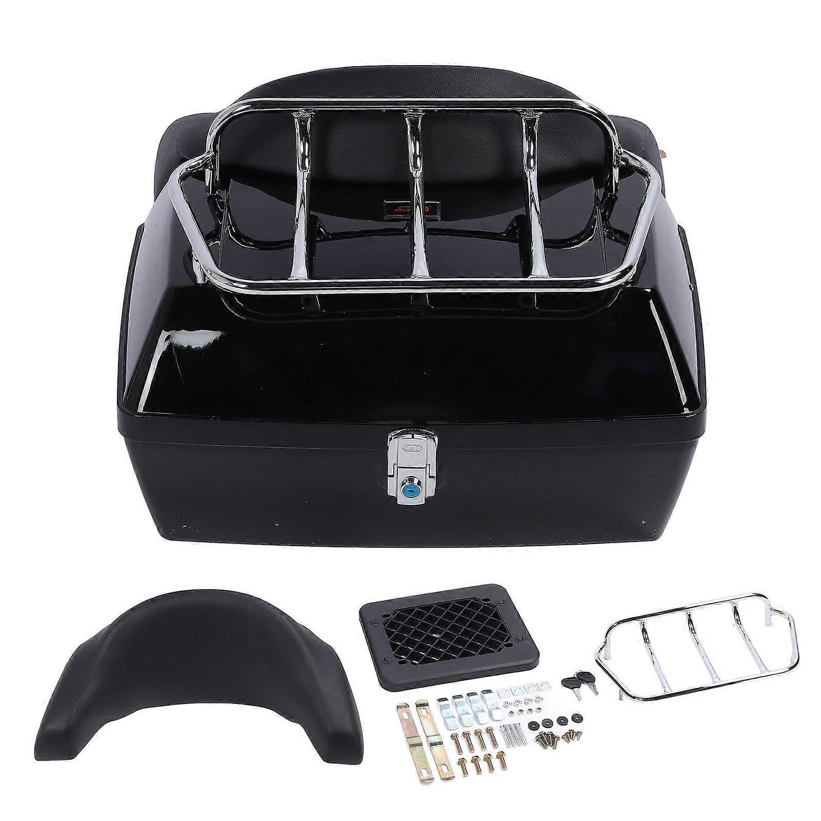 Motorcycle Rear Case 48L Universal Water Resistant with Lock Backrest Cushion Trunk Tail Luggage Box for Helmets Luggages Black