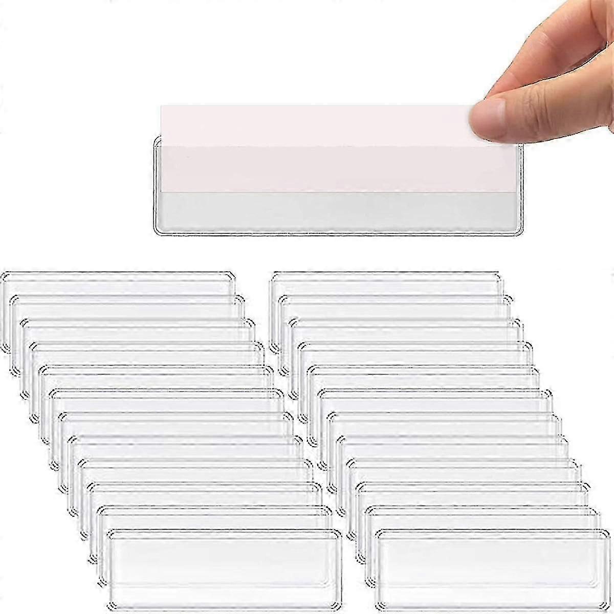 Label Holders Adhesive Shelf Tag Clear Plastic Display Index Card Pockets for Drawers File Storage Bins 100 Pack