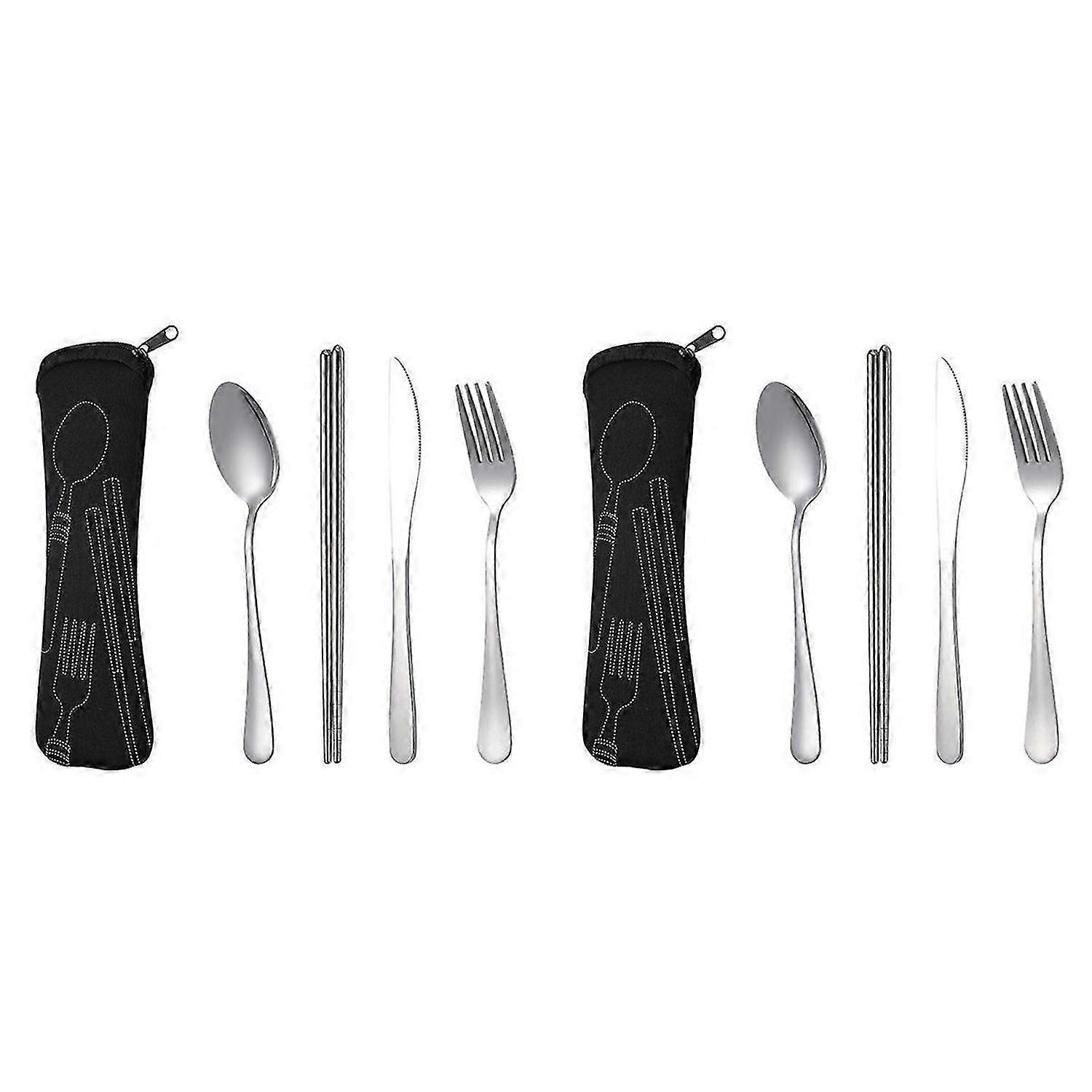 4Pcs Set Dinnerware Portable Spoon Fork Steak Knife Set Black