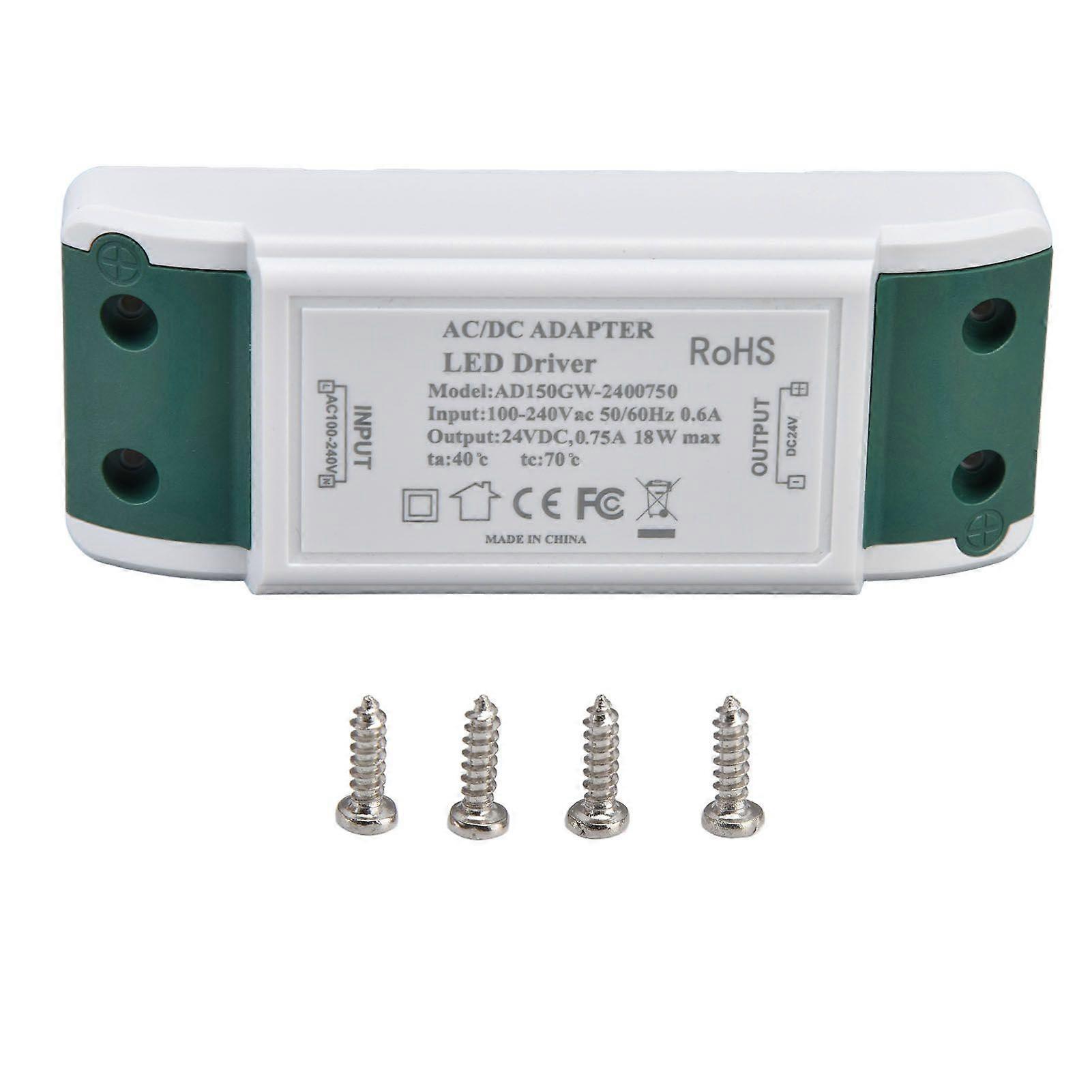 LED Driver 24V DC 0.75A 18W Quiet Operation Constant Current 24V Transformer for LED Strip Lights AC100240V