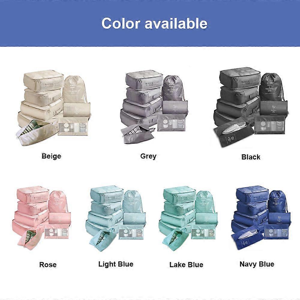 8 Set Packing Cubes for Suitcases Organizer Bags Set Waterproof Carry On Suitcase Luggage Organizers with Shoe Bags Travel Underwear Storage Bag