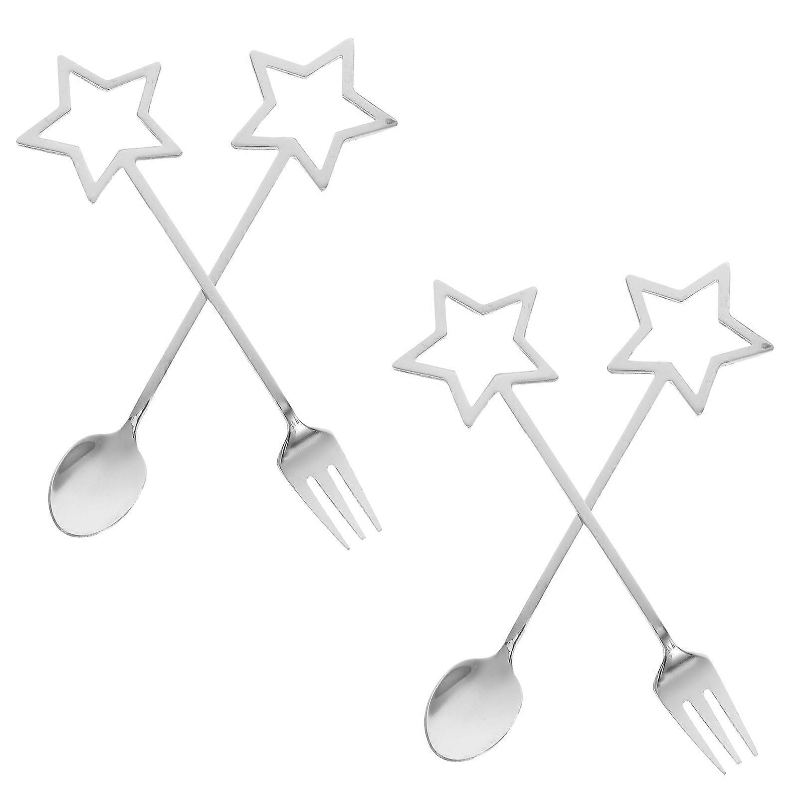 Coffee Spoon and Fruit Fork Set for Dessert 5Sets Stainless Steel