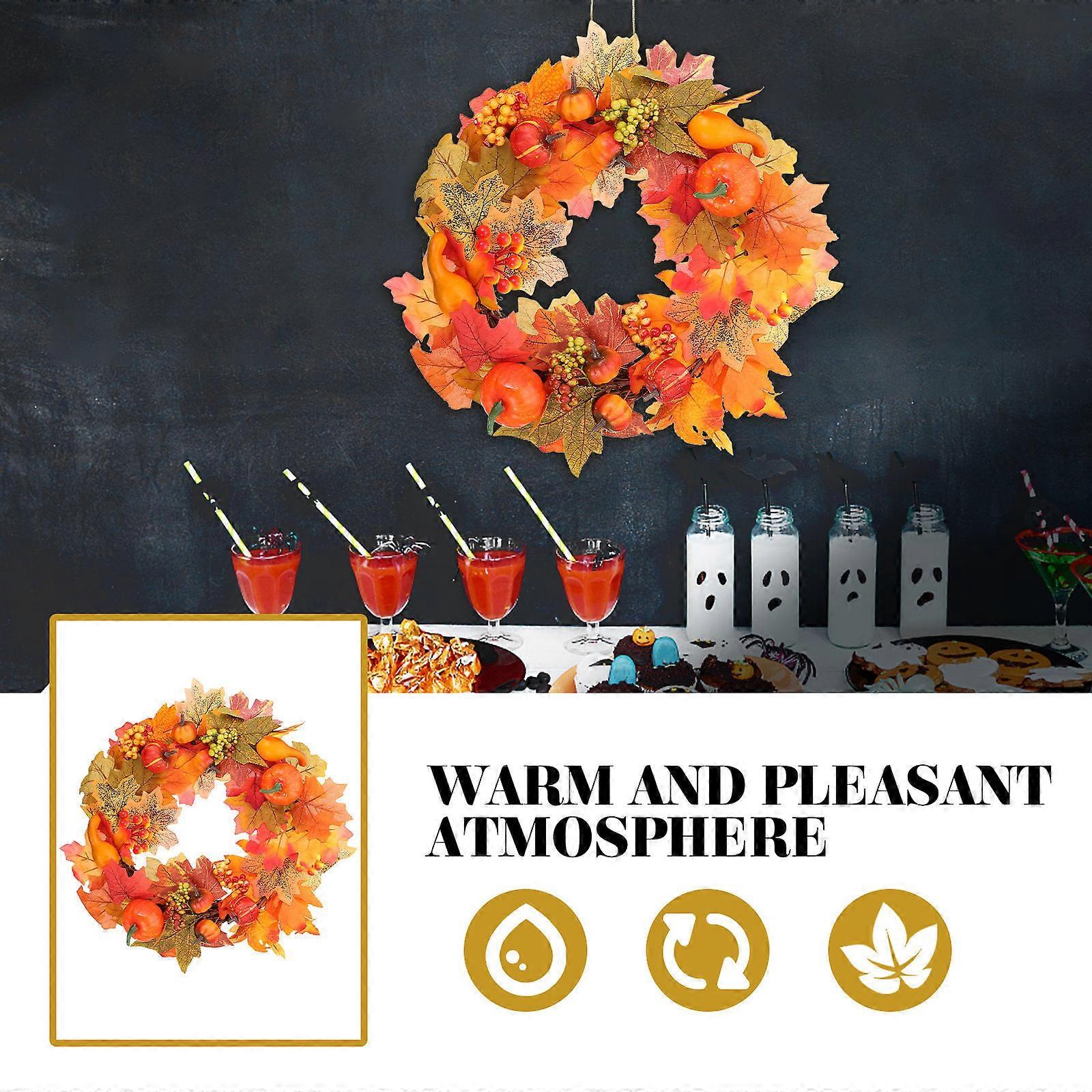 Fall Wreath Harvest Wreath for Decor Simulated Berry Pumpkin Maple Leaves