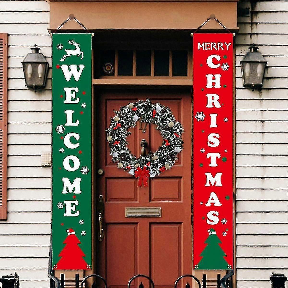 Wekity Porch Christmas Decorations, Merry Christmas Banner, Christmas Porch Sign - Large Christmas Front Door Decorations Outdoor- 71x14