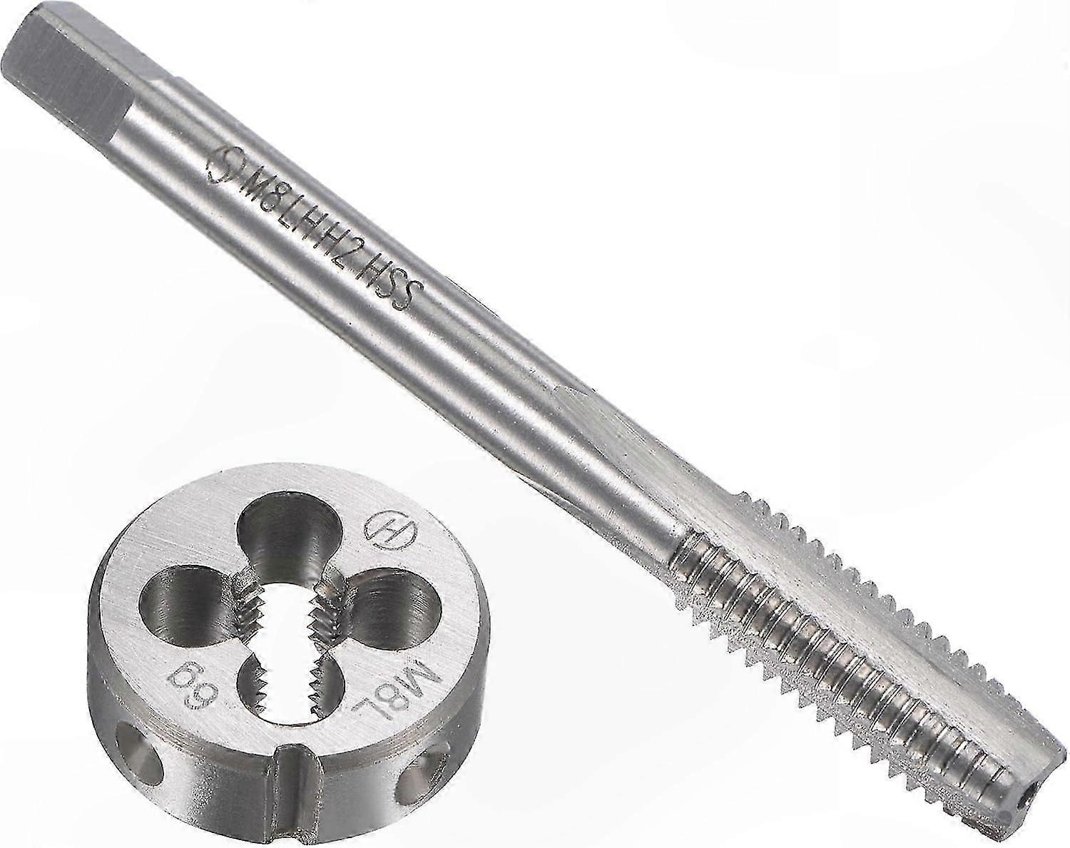 M8 x 1.25mm Metric Left Hand Threading Die Set HSS Machine Thread Tap with Alloy Tool Steel Round Thread Die for Screw Cutting