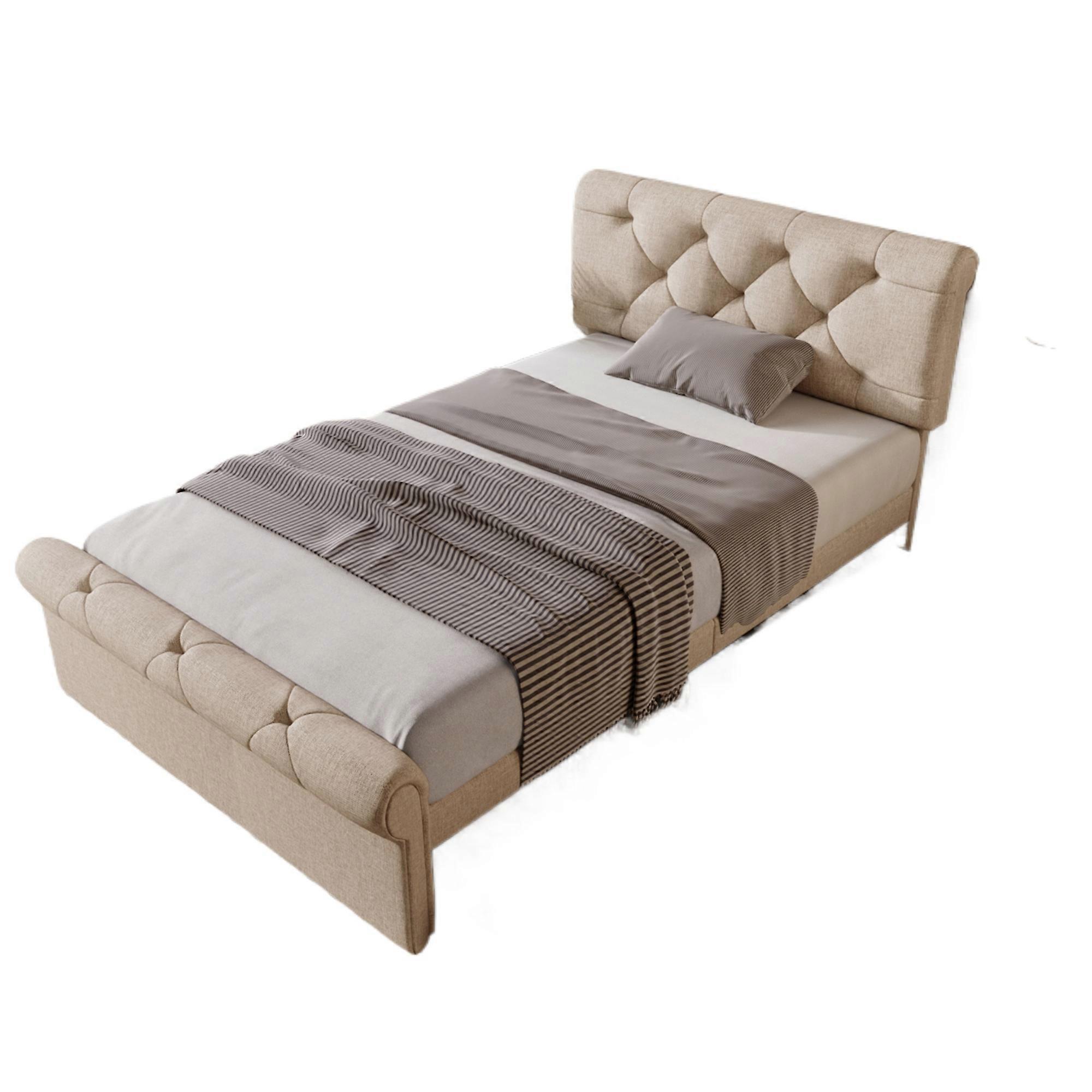 Adjustable Single Bed Frame Natural 90x200cm Chesterfield No Drawers