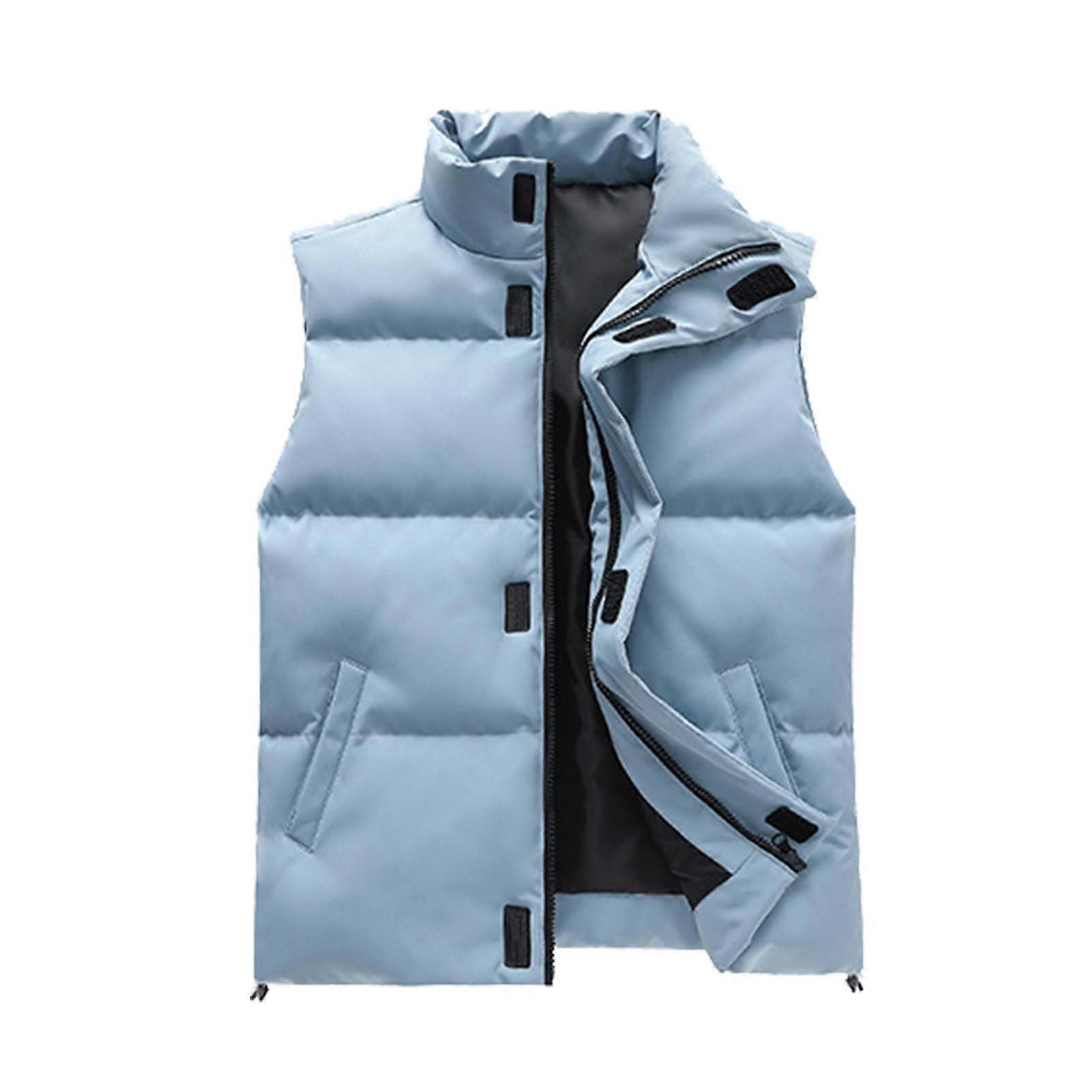 Thermal Puffer Vest Men's Down Vest Sleeveless Quilted Softshell Autumn Winter Transition Light Blue