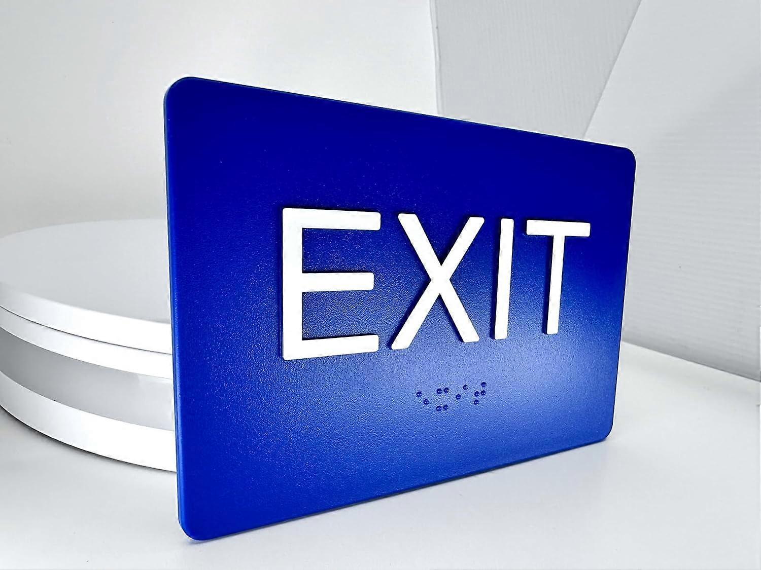 2pcs ADA Compliant EXIT Braille Sign , 6"x 4" , Double sided taped - (Blue)