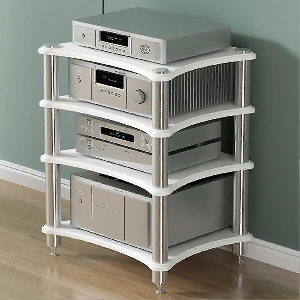AV Media Stand Heavy Duty Stereo Audio Rack Floorstanding Gaming Console Shelf Cabinet White 48 x 60 x 85 cm