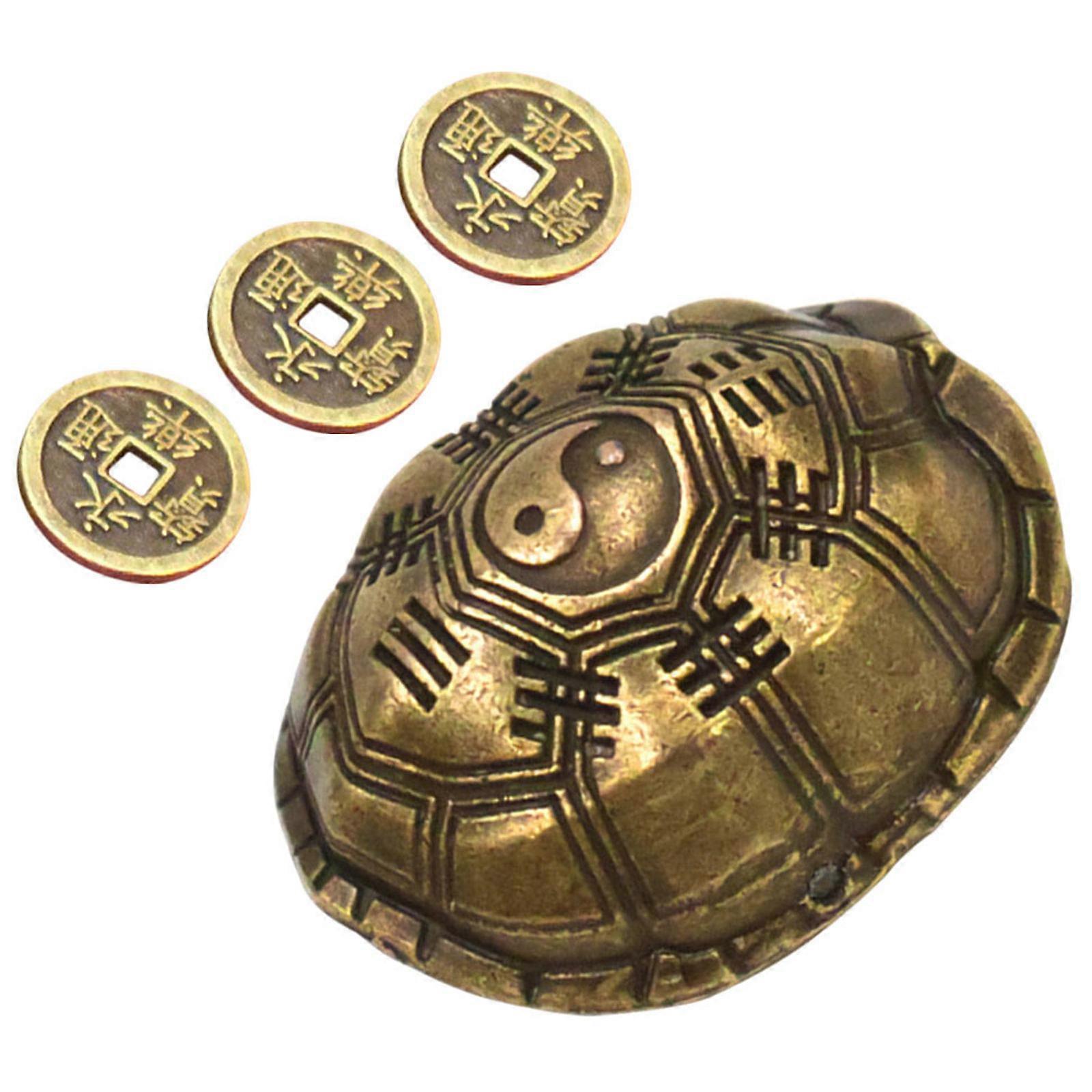 Chinese Divination Coins Turtle Shell Figurine 4 Sets For Temple Use Compact Decoration