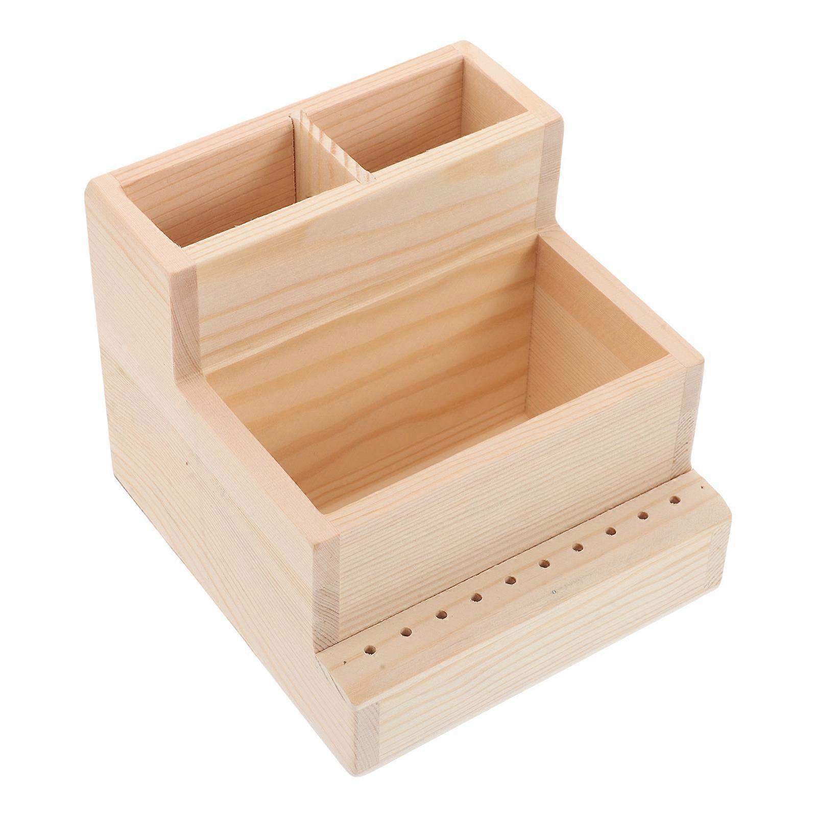 Manicure Storage Box Wooden Nail Tool Organizer for Drill Bit Holder