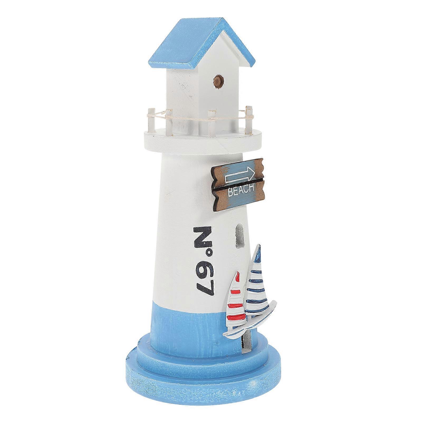 Lighthouse Decoration Mediterranean Style for Home with 5Pcs Wooden Set