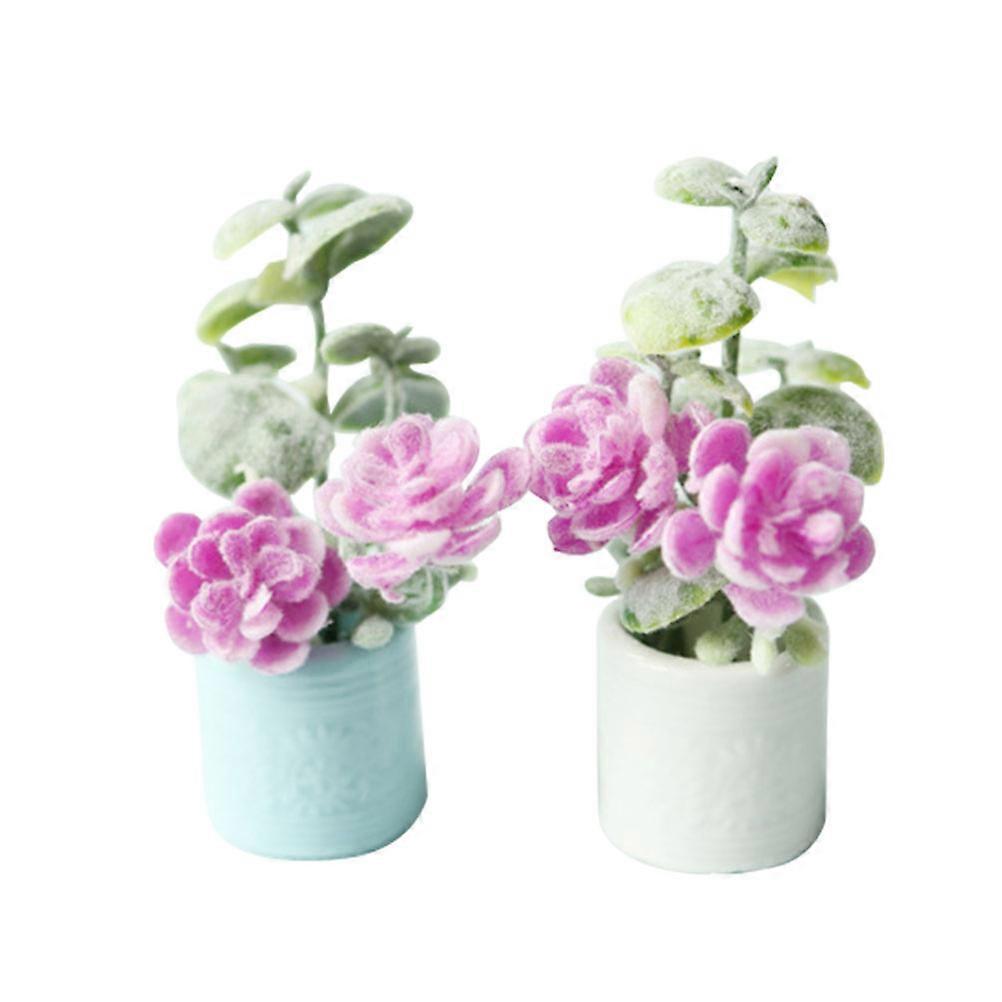 Mini Bonsai Model Mini House Landscape Prop for Decor Ceramic 2Pcs