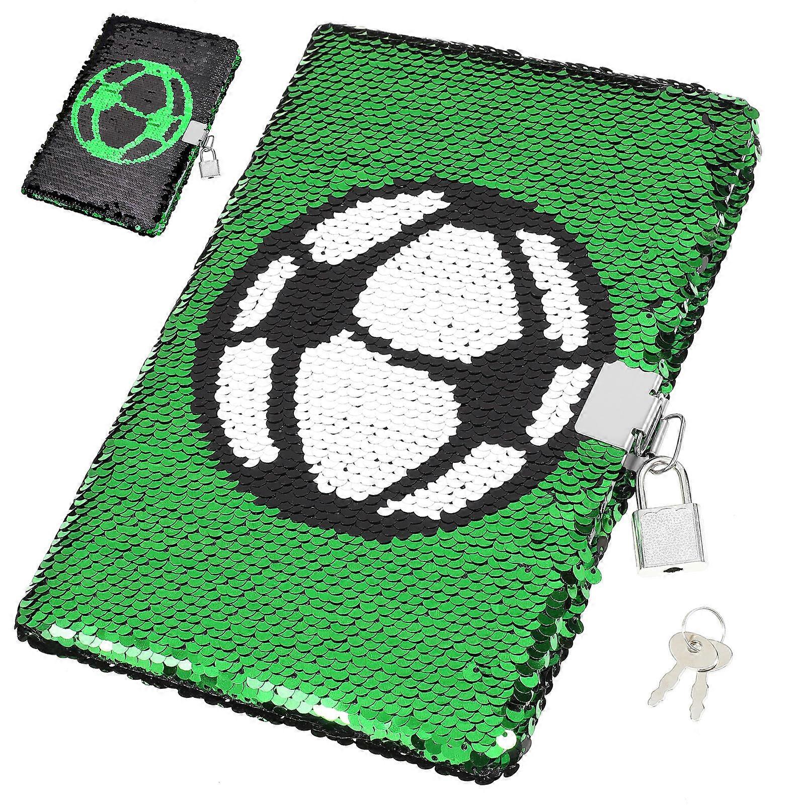 Football Pattern Notebook with Lock Sequin Journal 2Pcs for Writing