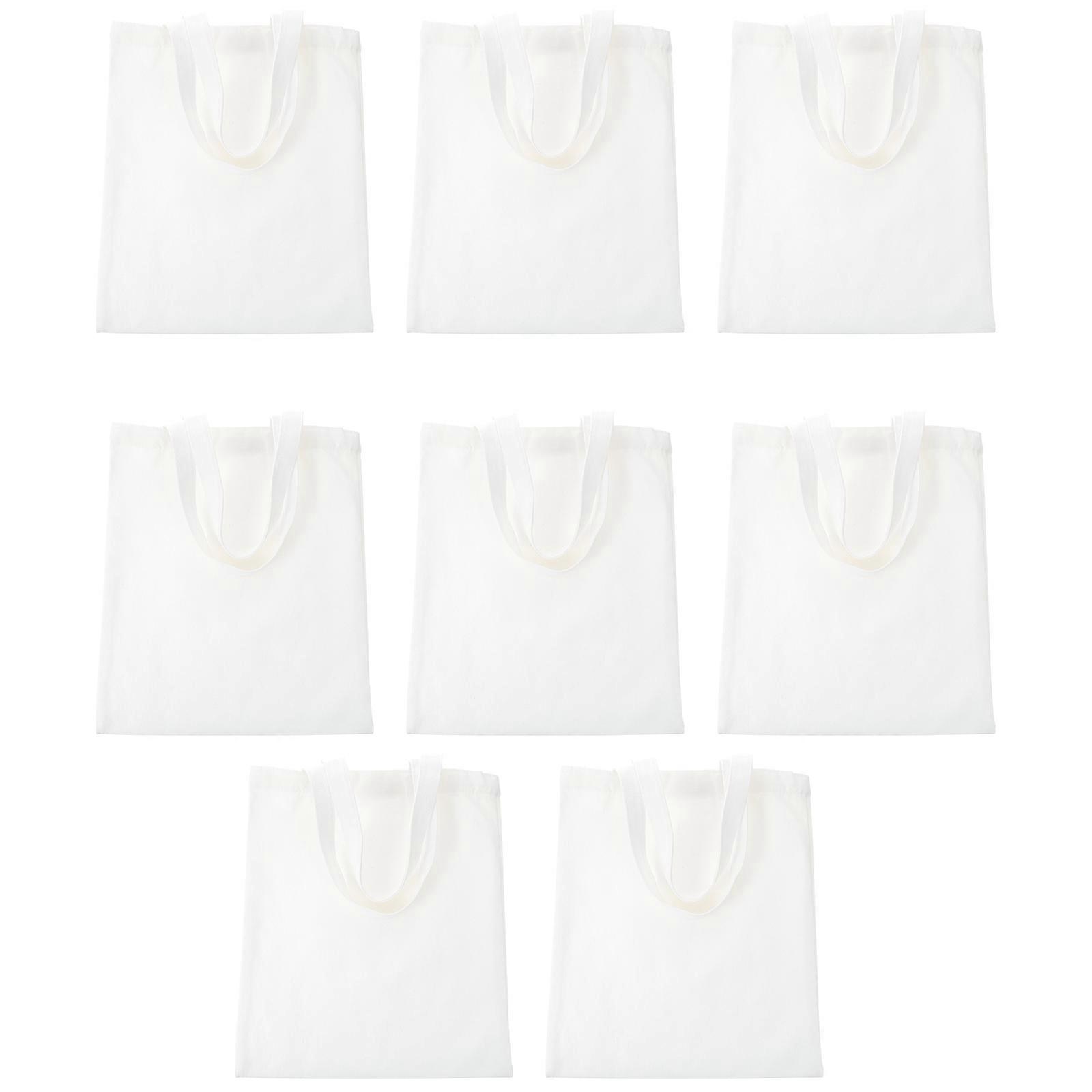 Portable Shopping Bag Canvas Tote for Storage Use 8Pcs White Foldable Design