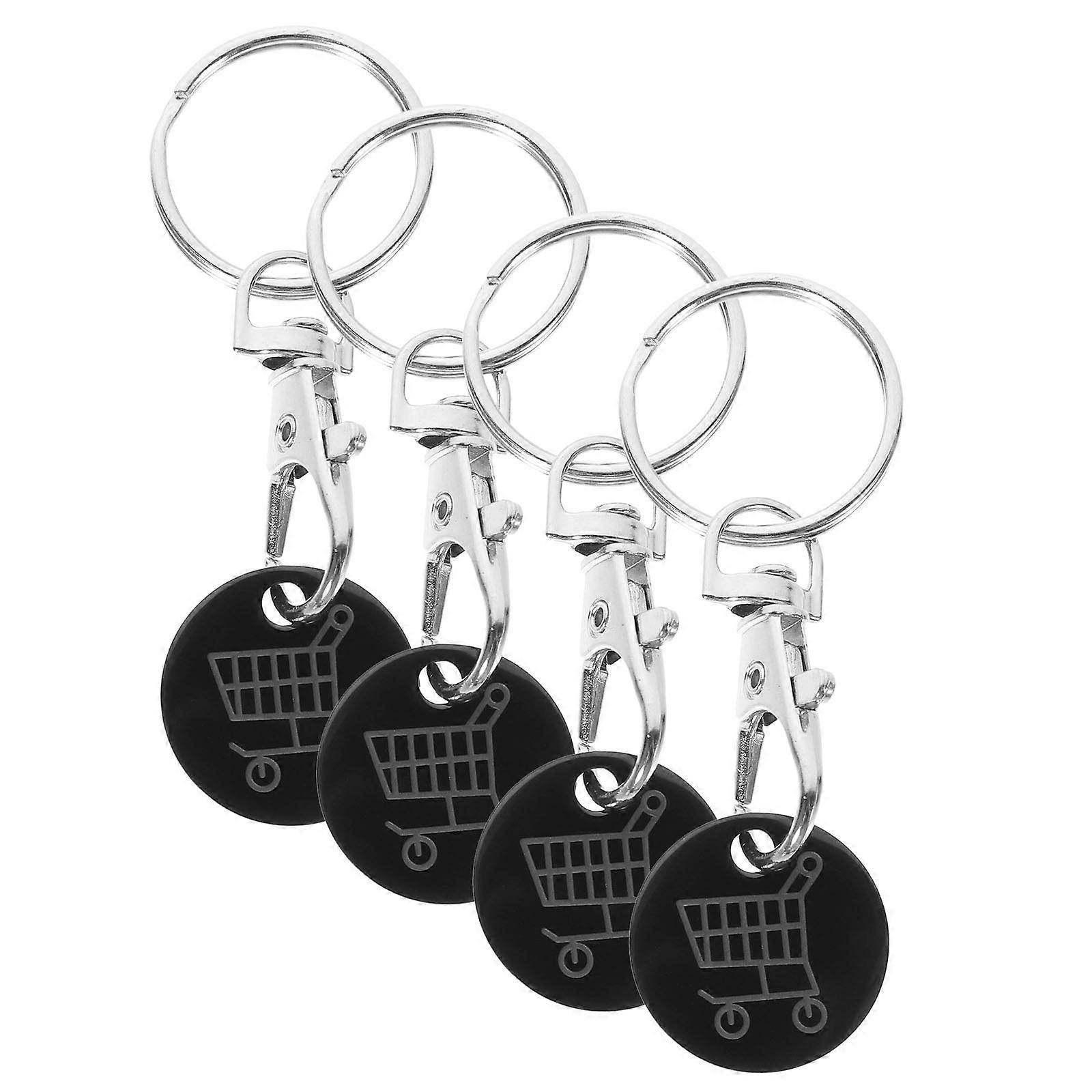 Shopping Cart Token Keyring 4Pcs Black Metal Keychain Ornament For Daily Use Compact Design